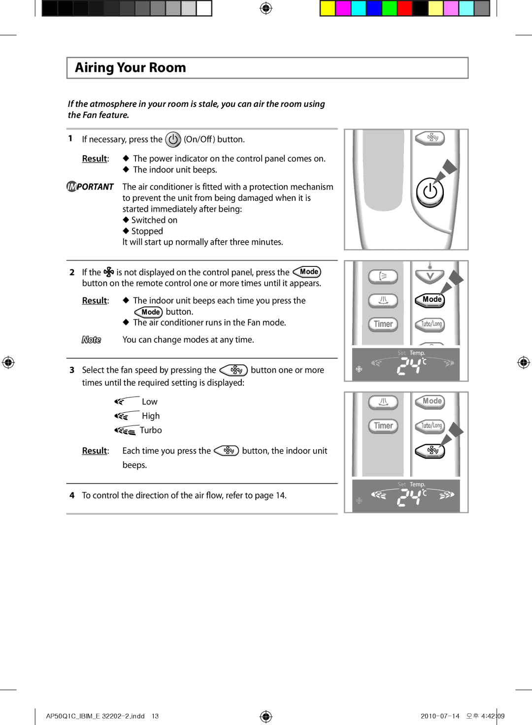 Samsung AP55Q1CNUMG, AP55Q1DNUMG manual Airing Your Room 