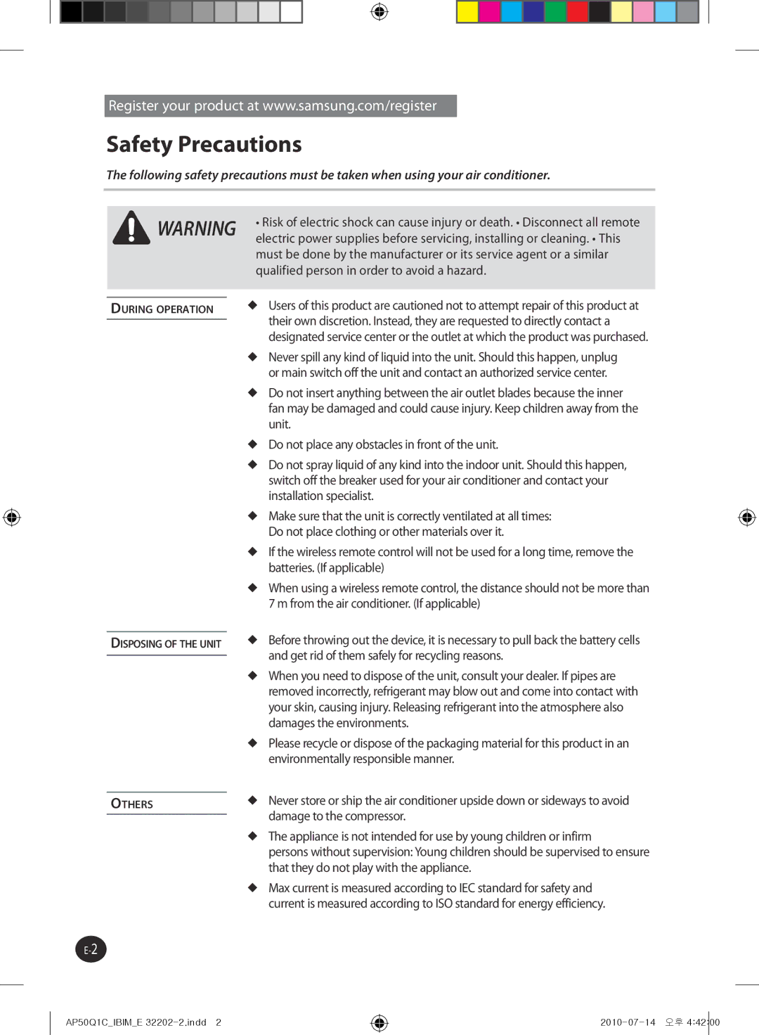 Samsung AP55Q1DNUMG, AP55Q1CNUMG manual Safety Precautions 