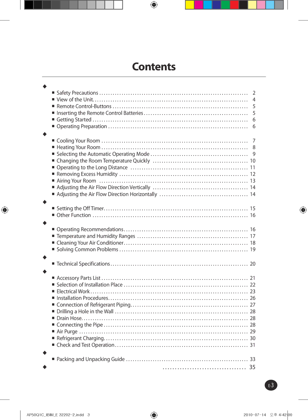 Samsung AP55Q1CNUMG, AP55Q1DNUMG manual Contents 