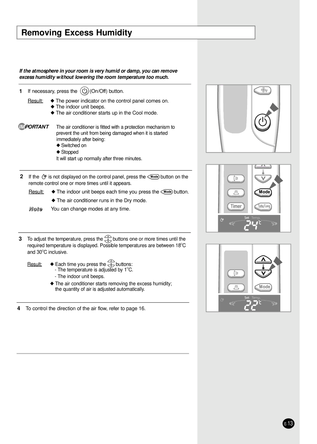 Samsung AP55Q2BNUMG manual Removing Excess Humidity 