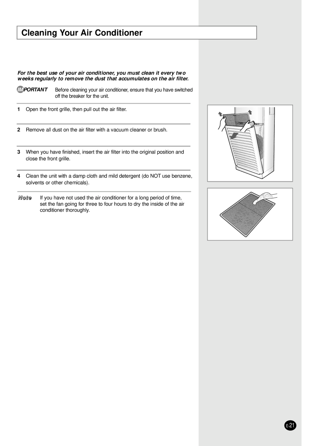 Samsung AP55Q2BNUMG manual Cleaning Your Air Conditioner 