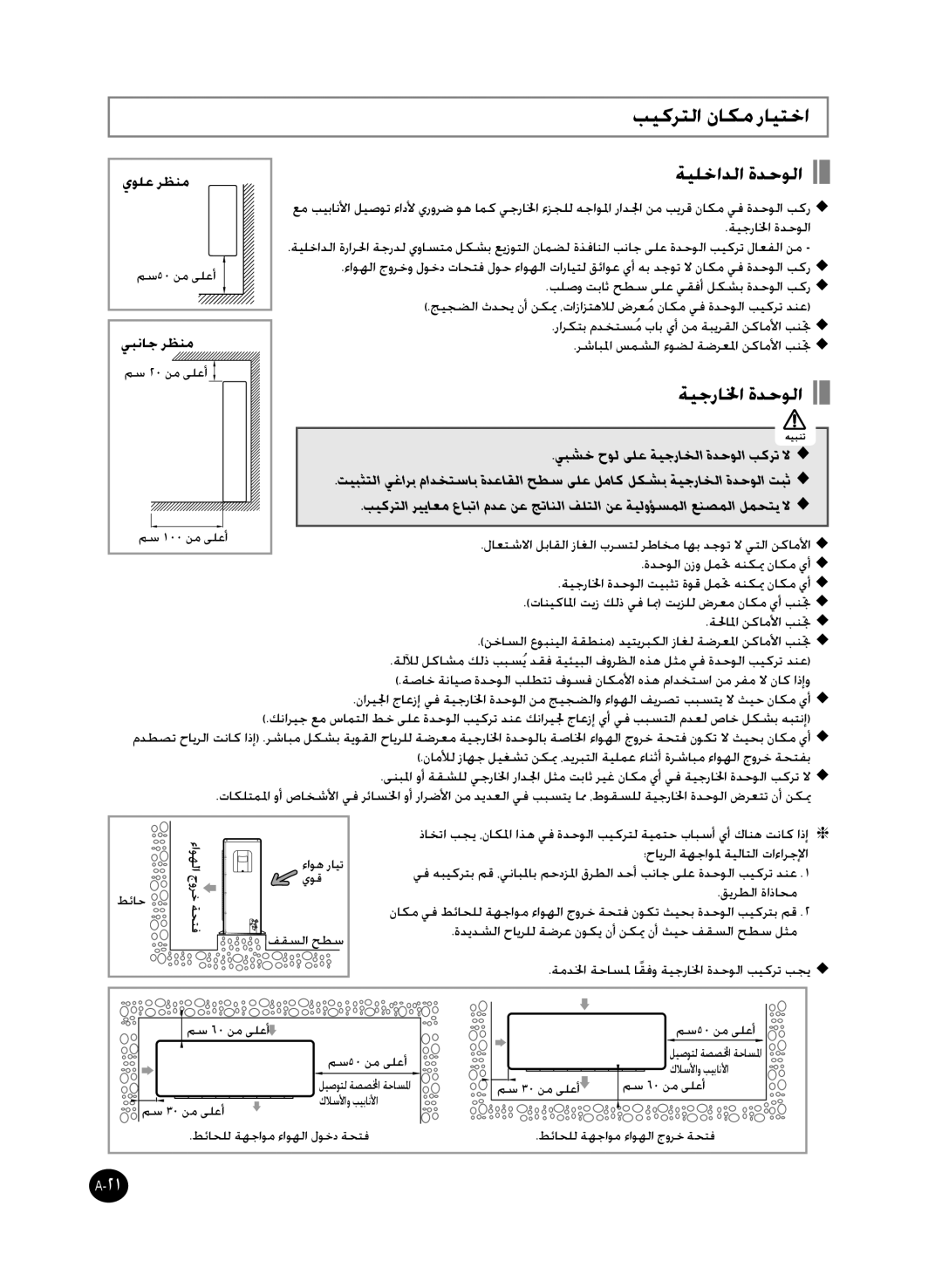 Samsung AP50Q0CNAFR, AP55Q2DNUMG manual بيكرتلا ناكم رايتخا, ةيلخادلا ةدحولا, ةيجرالخا ةدحولا, لا  