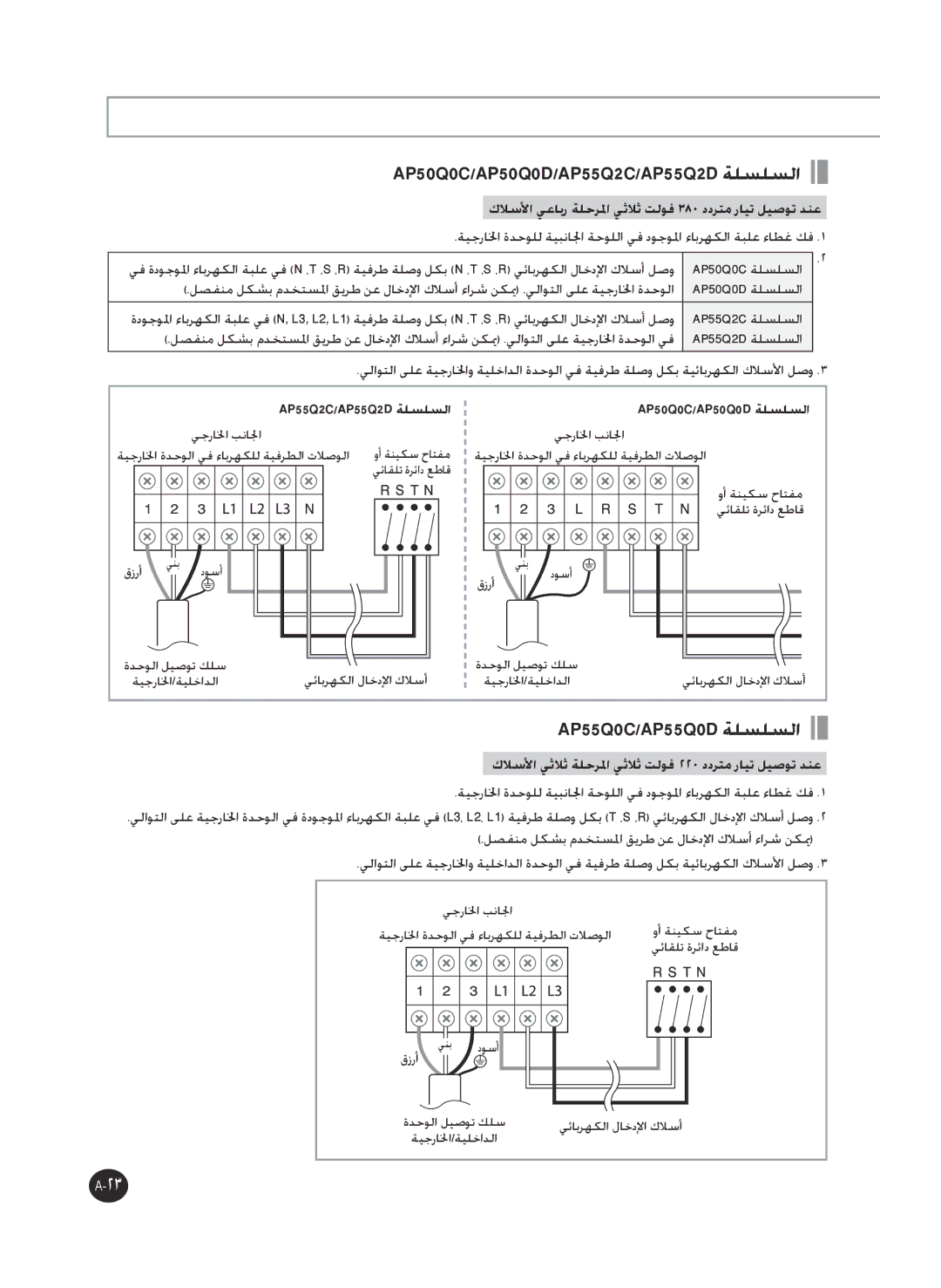 Samsung AP50Q0CNAFR, AP55Q2DNUMG manual كلاسلأا يعابر ةلحرلما يثلاث تلوف 380 ددرتم رايت ليصوت دنع, AP50Q0C/AP50Q0D ةلسلسلا 