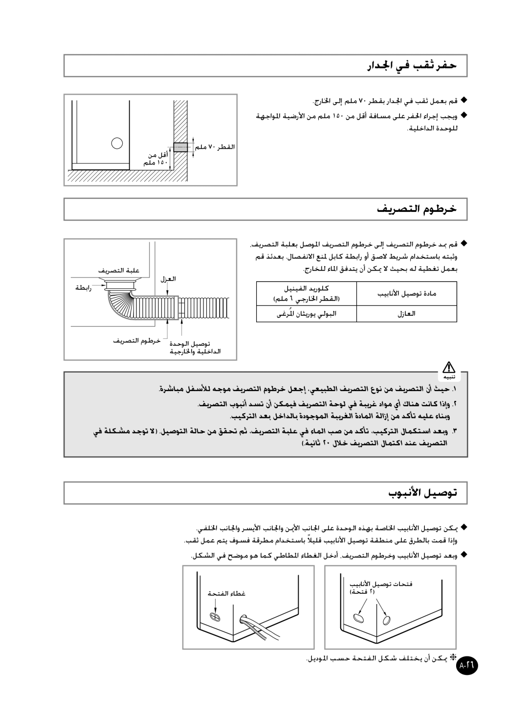 Samsung AP55Q2DNUMG, AP50Q0CNAFR manual رادلجا يف بقث رفح, فيرصتلا موطرخ, بوبنلأا ليصوت 