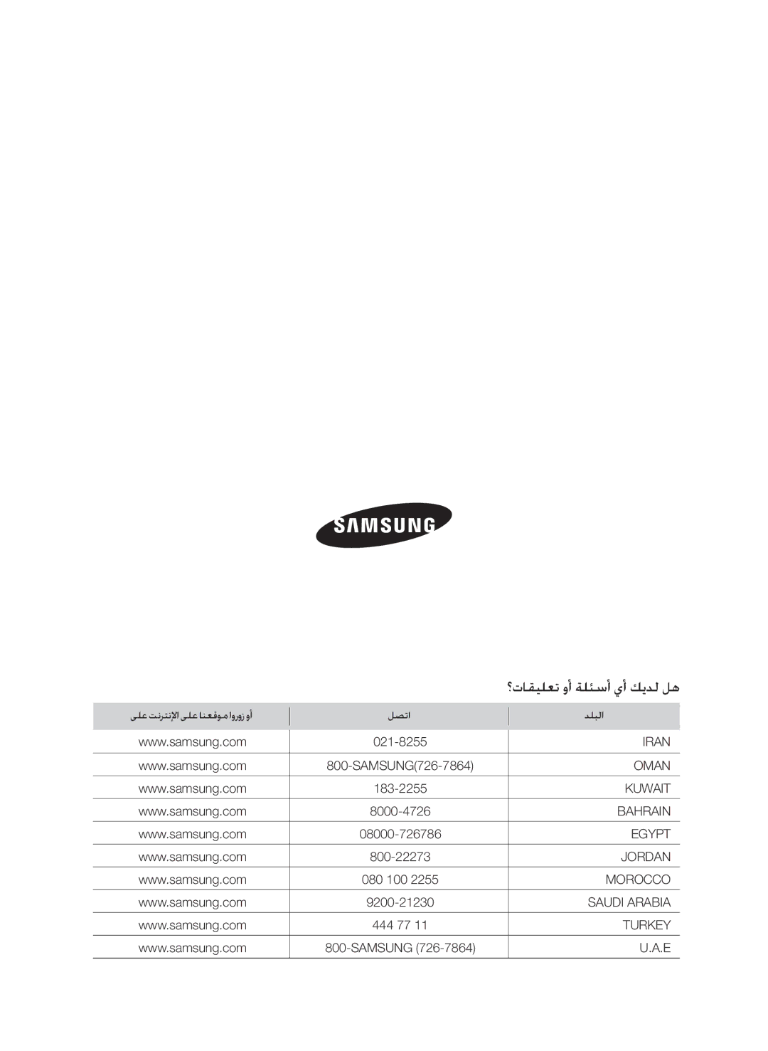 Samsung AP55Q2DNUMG, AP50Q0CNAFR manual ؟تاقيلعت وأ ةلئسأ يأ كيدل له, ىلع تنرتنلإا ىلع انعقوم اوروز وأ لصتا دلبلا 