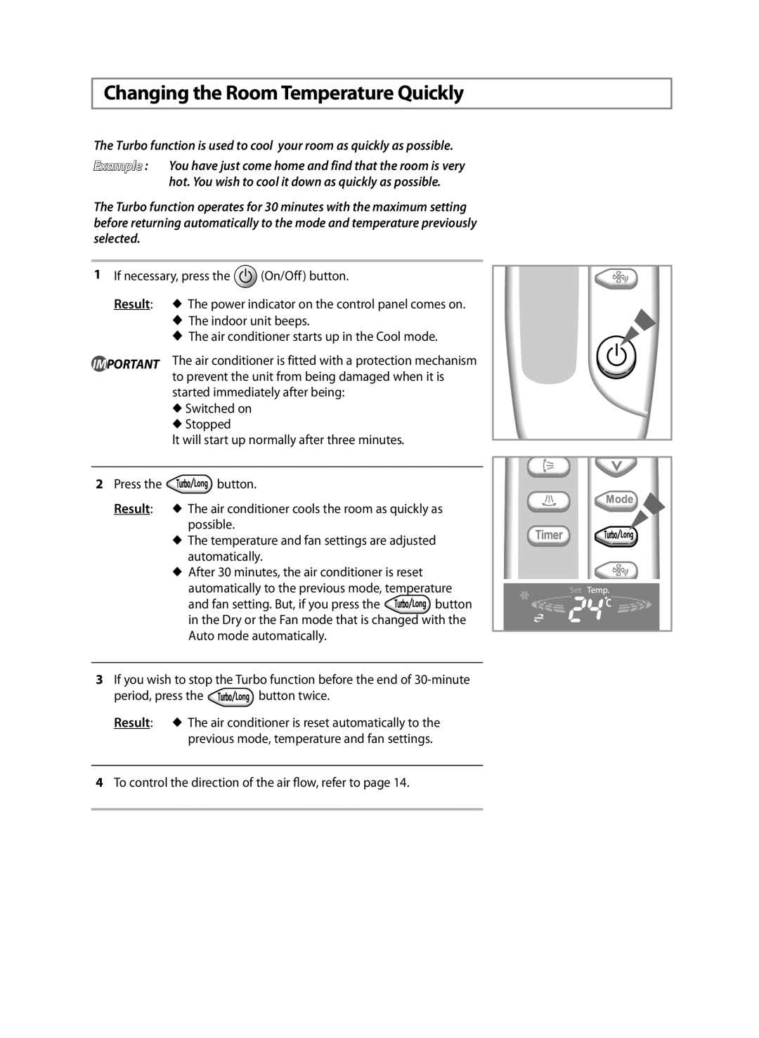 Samsung AP50Q0CNAFR, AP55Q2DNUMG manual Changing the Room Temperature Quickly 