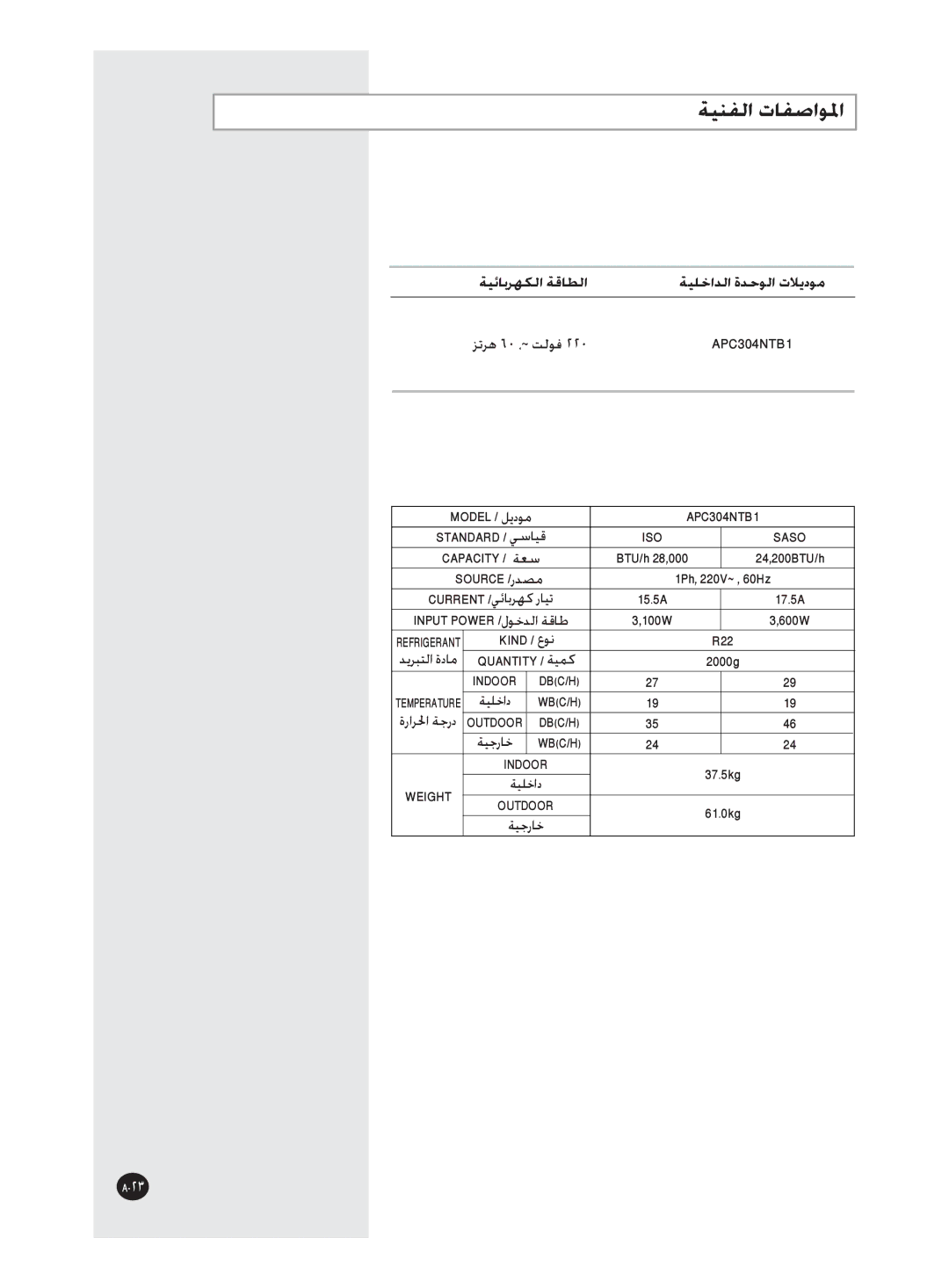 Samsung APC304NTB1/UMG manual ﺔﻴﻨﻔﻟﺍ ﺕﺎﻔﺻﺍﻮﳌﺍ, Source /ﺭﺪﺼﻣ 