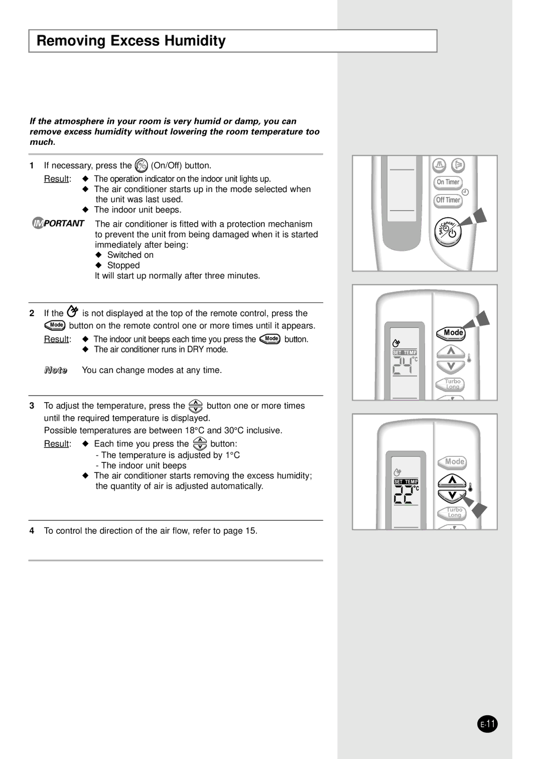 Samsung APC304NTB1/UMG manual Removing Excess Humidity 