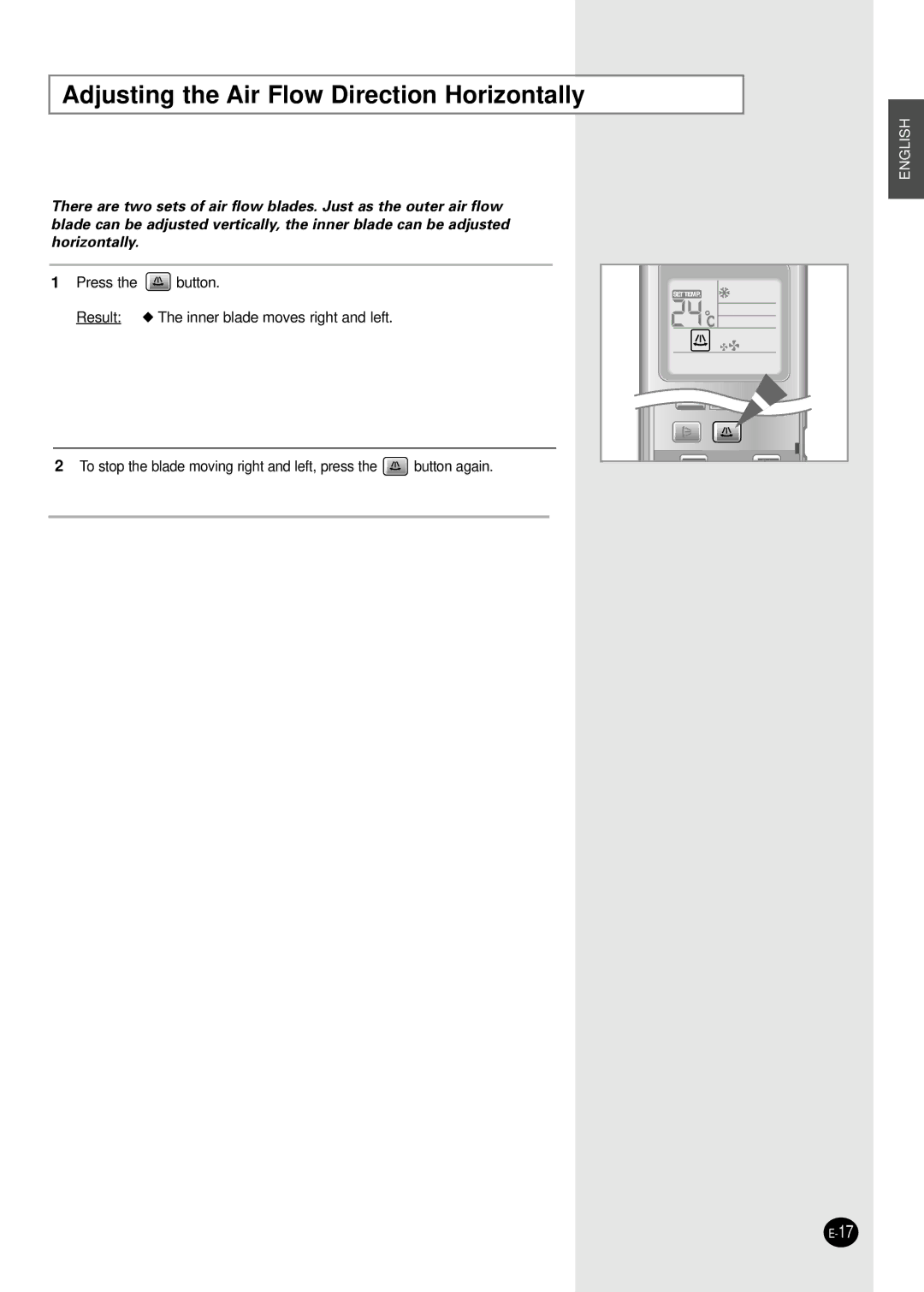 Samsung APC3270B/UMG manual Adjusting the Air Flow Direction Horizontally 