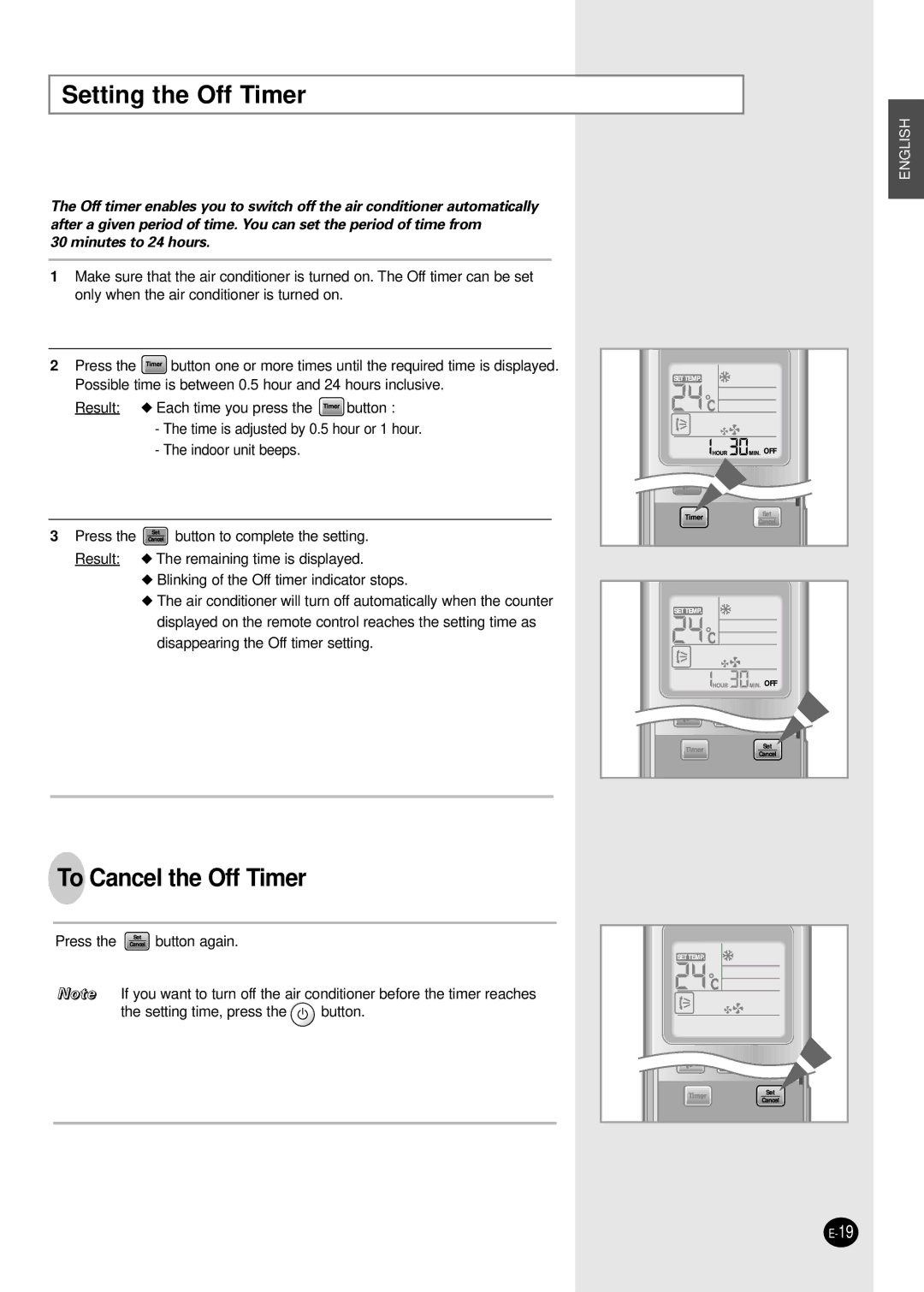 Samsung APC3270B/UMG manual Setting the Off Timer, To Cancel the Off Timer 