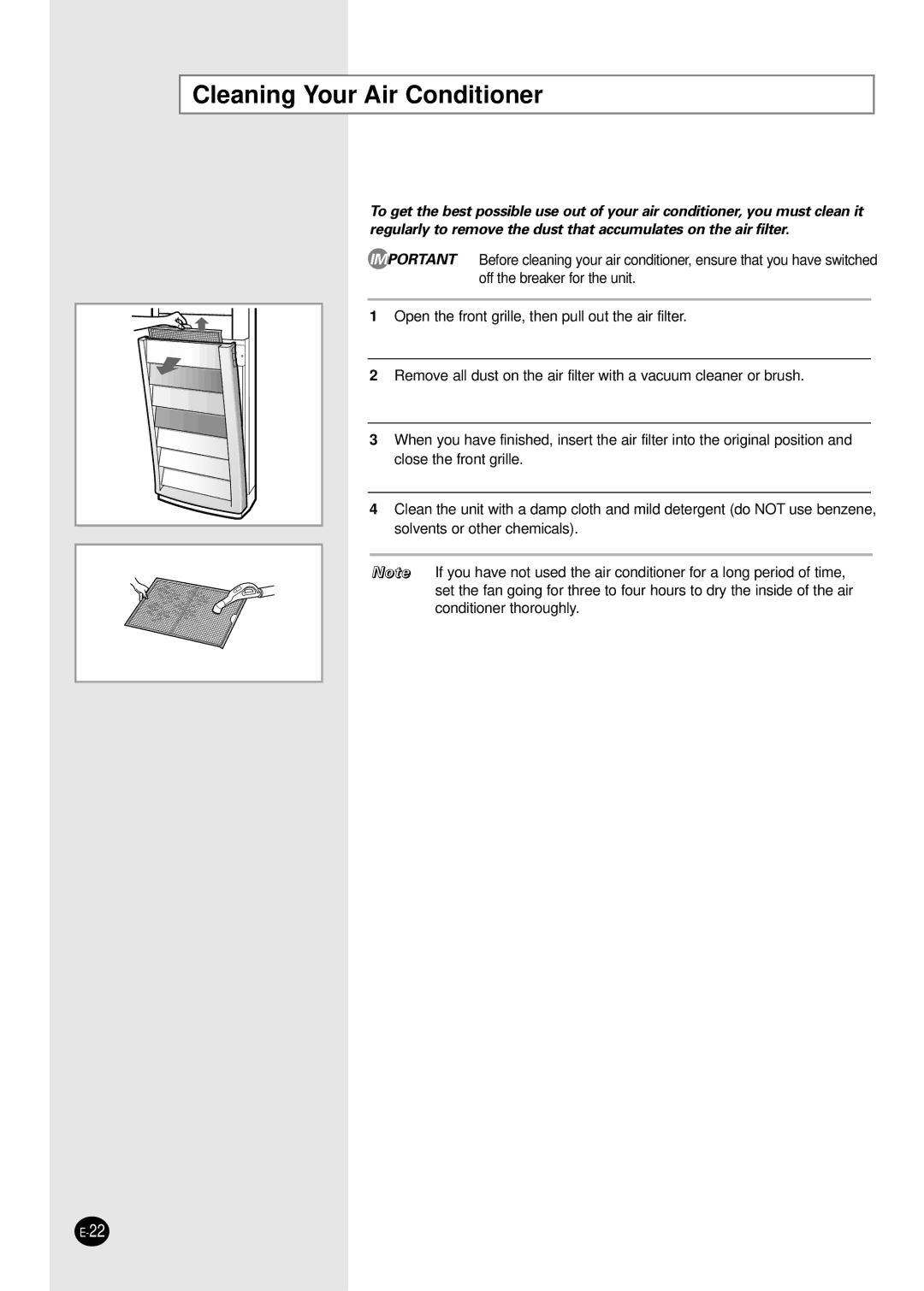 Samsung APC3270B/UMG manual Cleaning Your Air Conditioner 