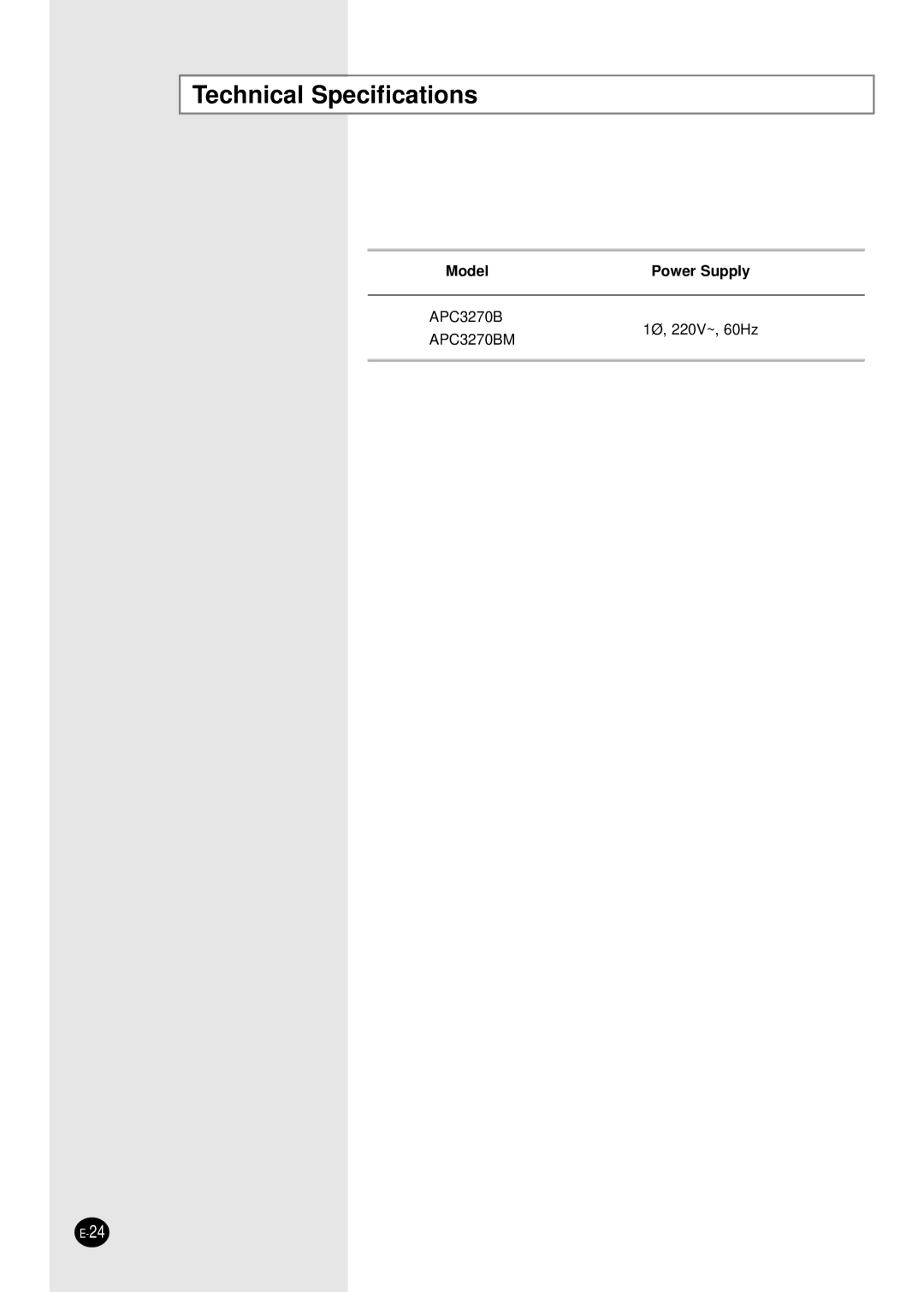 Samsung APC3270B/UMG manual Technical Specifications 