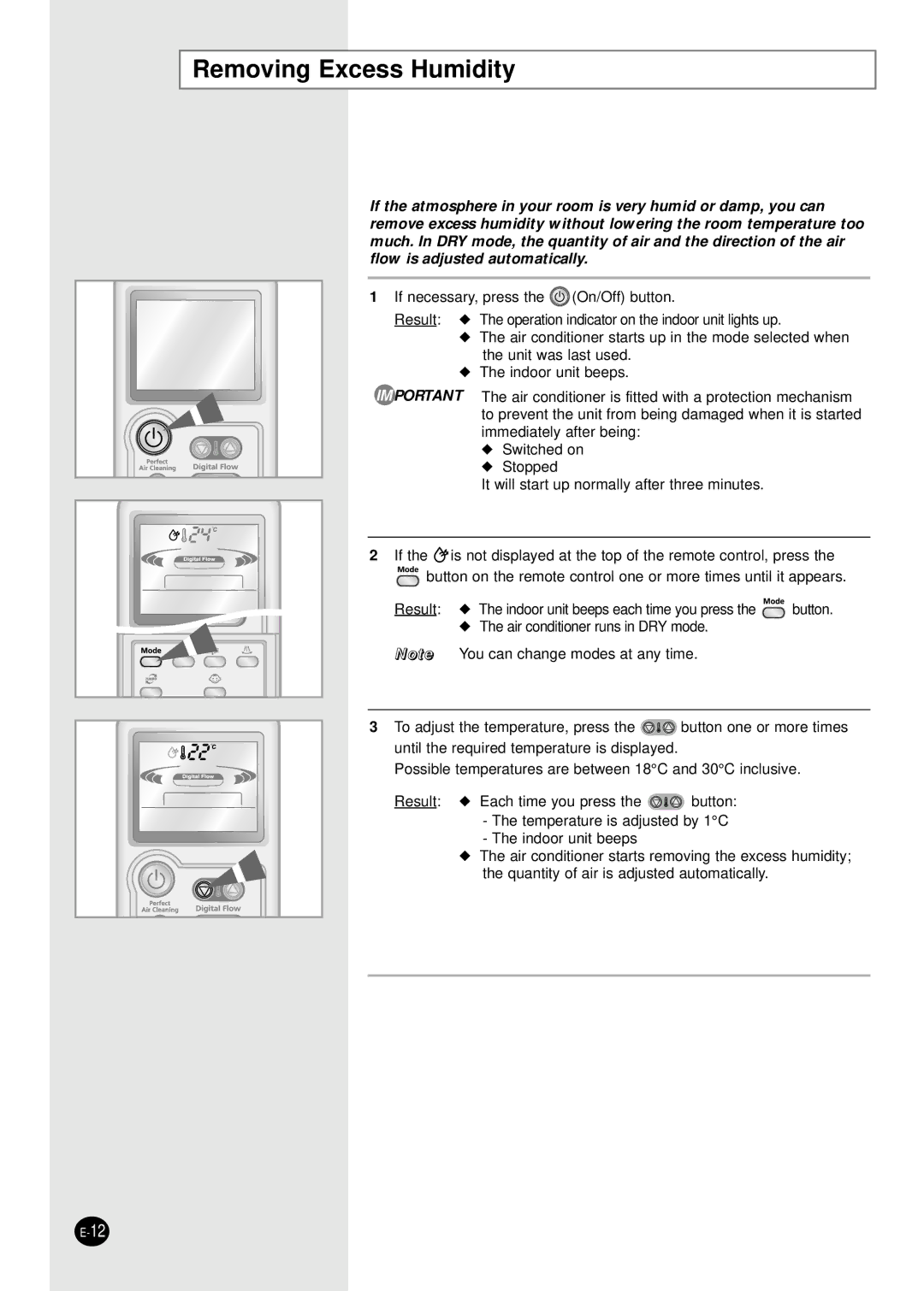 Samsung APH289SEF/XFO, APH289SEG/XFO manual Removing Excess Humidity 