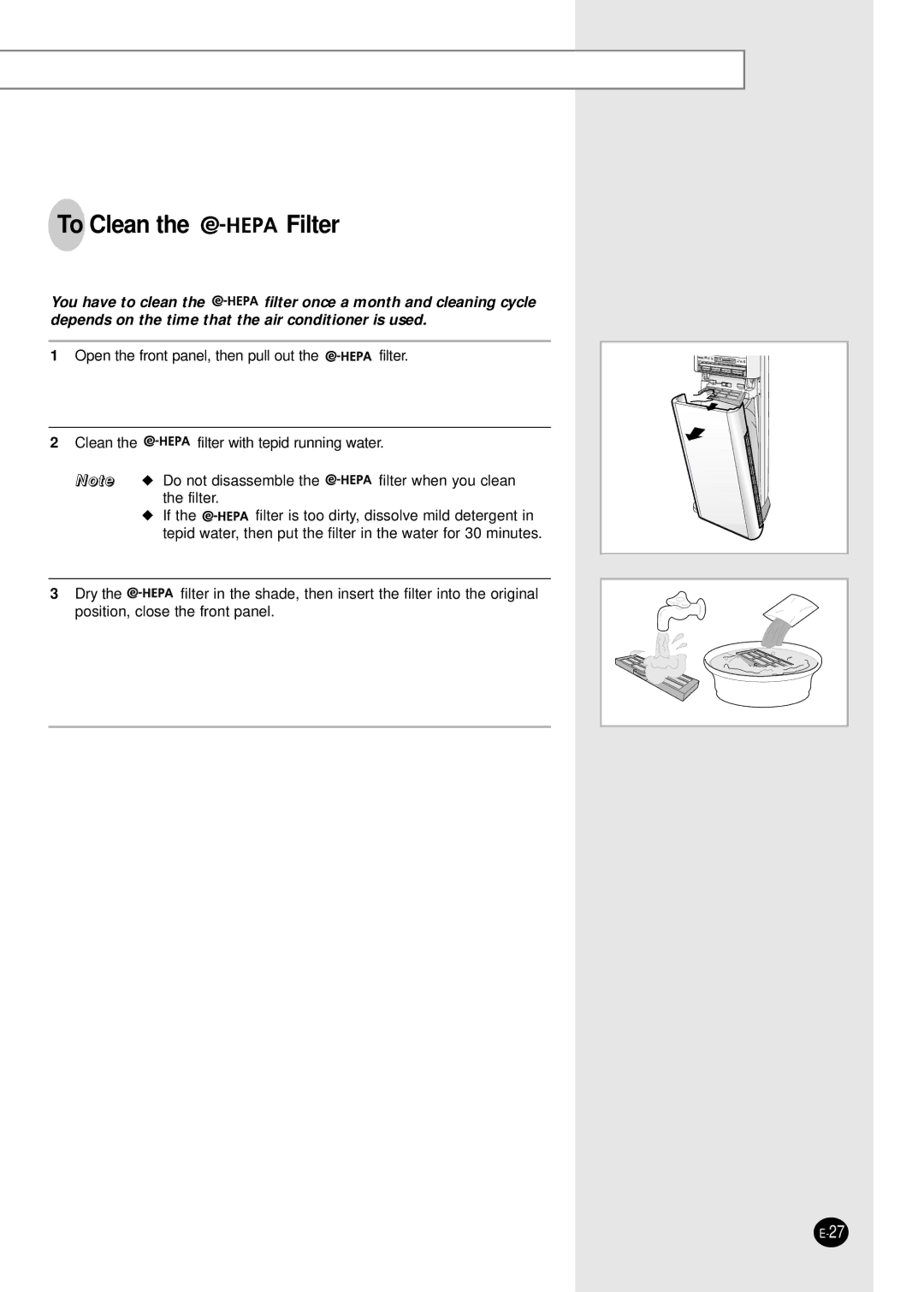 Samsung APH289SEG/XFO, APH289SEF/XFO manual To Clean the Filter 