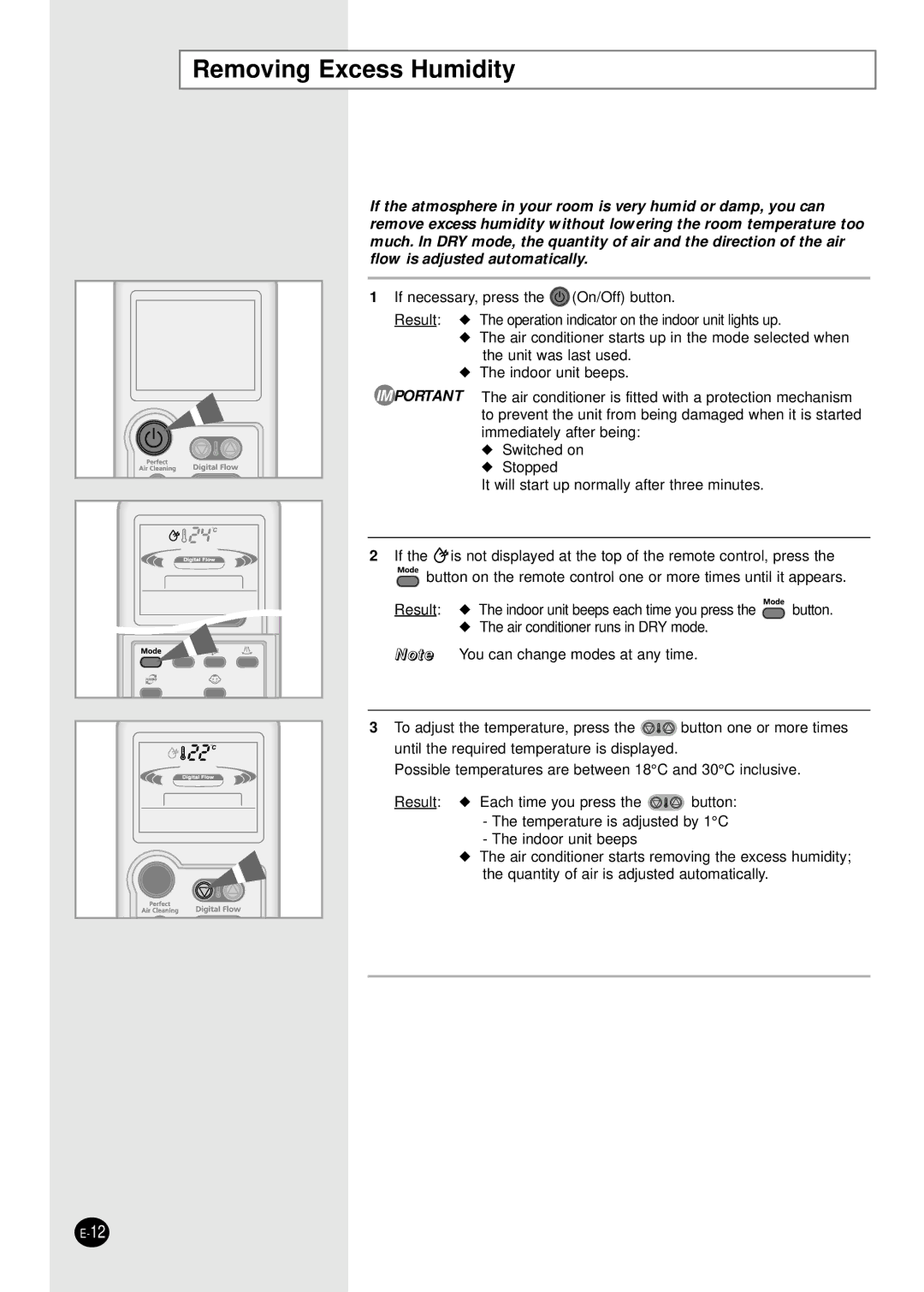 Samsung APH289SER/XFO, APH289SEF/XFO, APH289SEG/XFO manual Removing Excess Humidity 