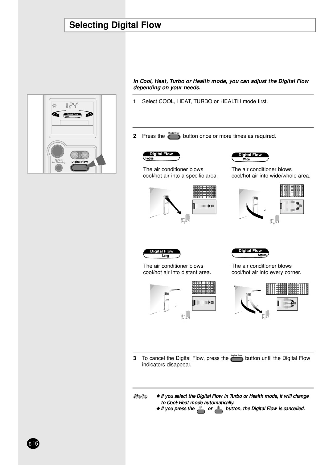 Samsung APH289SEF/XFO, APH289SER/XFO, APH289SEG/XFO manual Selecting Digital Flow 