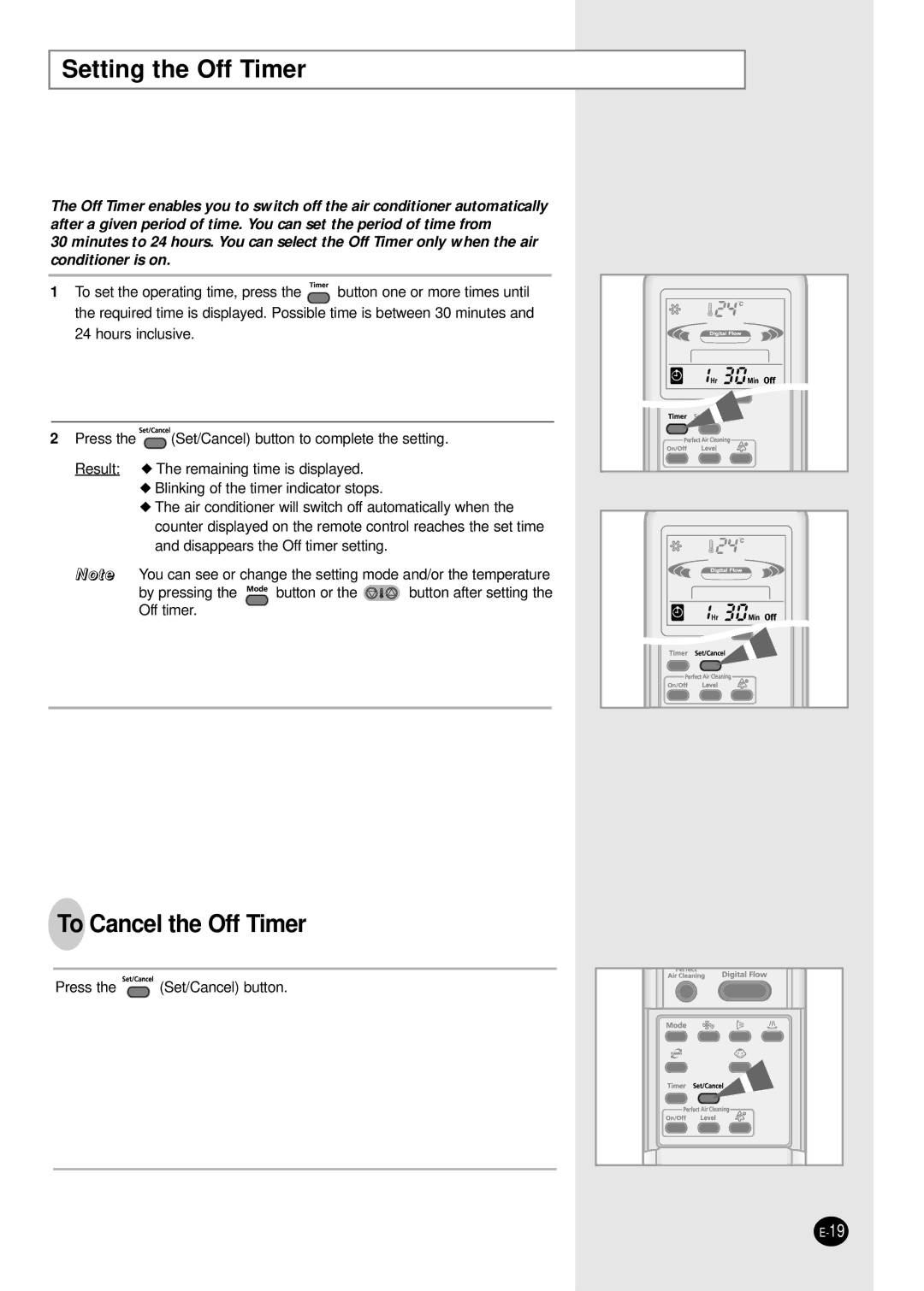 Samsung APH289SEF/XFO, APH289SER/XFO, APH289SEG/XFO manual Setting the Off Timer, To Cancel the Off Timer 