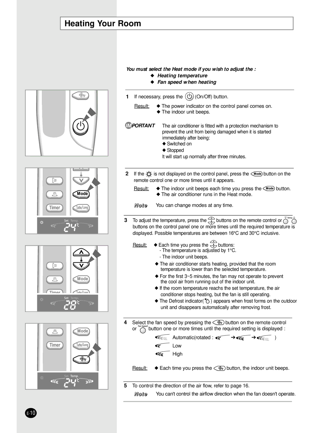 Samsung APH503QG-MID, APH503QG/XSG, APH503QG/AFR, APH503QG/HAC, APH503QG/XFO manual Heating Your Room 