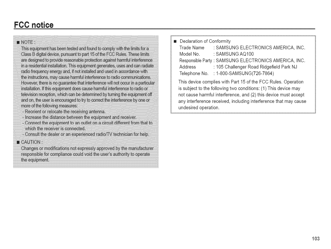 Samsung AQ 1O0 manual FCC notice 