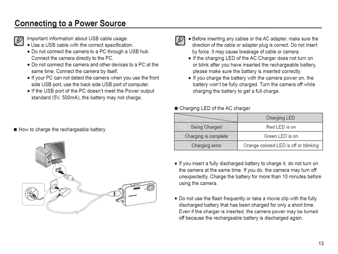 Samsung AQ 1O0 manual Connecting to a Power Source 