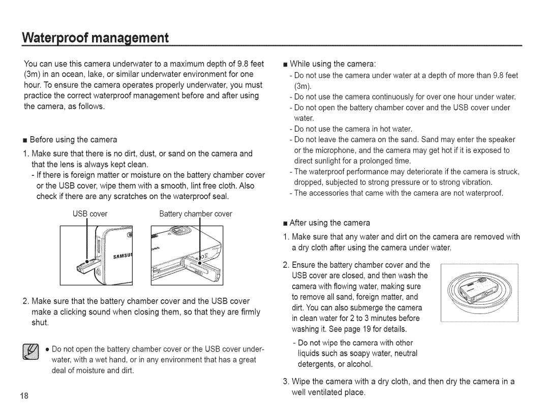 Samsung AQ 1O0 manual Waterproof management 