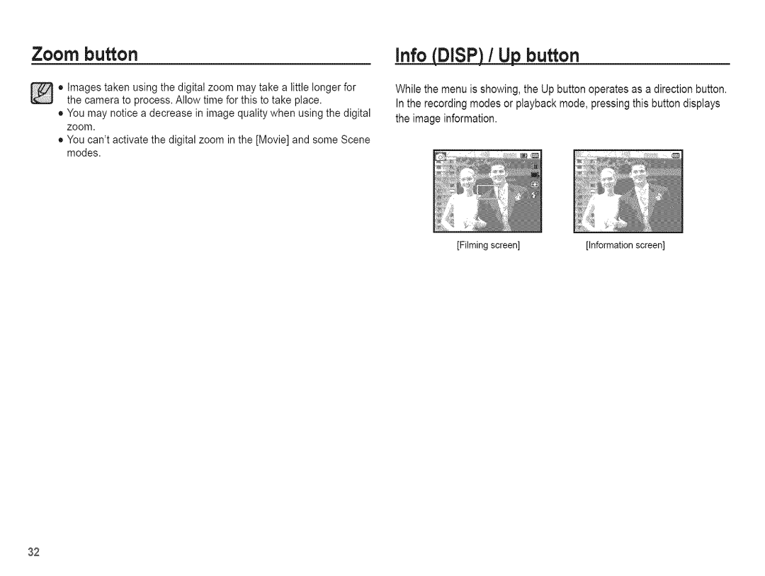 Samsung AQ 1O0 manual Info Disp / Up button 