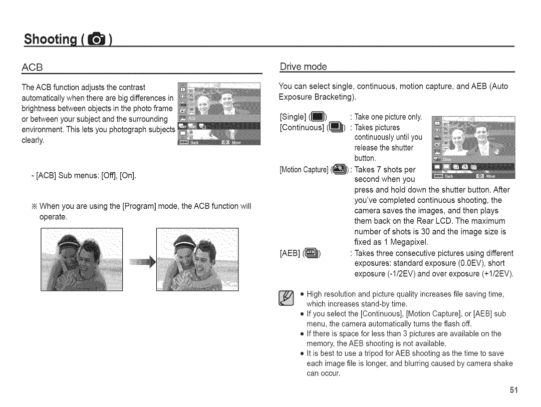 Samsung AQ 1O0 manual Acb, Drive mode 