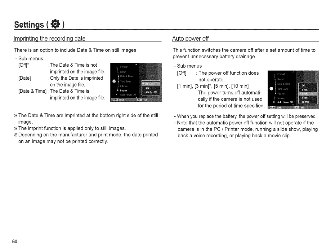 Samsung AQ 1O0 manual Recordinqdate, Auto power off 