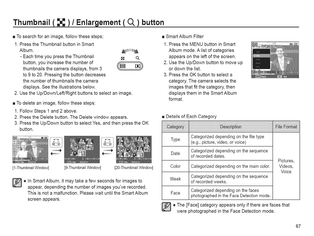 Samsung AQ 1O0 manual Thumbnail /Enlar ernent O, button 