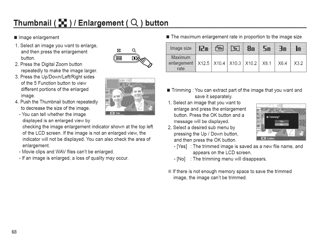 Samsung AQ 1O0 manual Thumbnail /Enlar, Ernent 0, button 