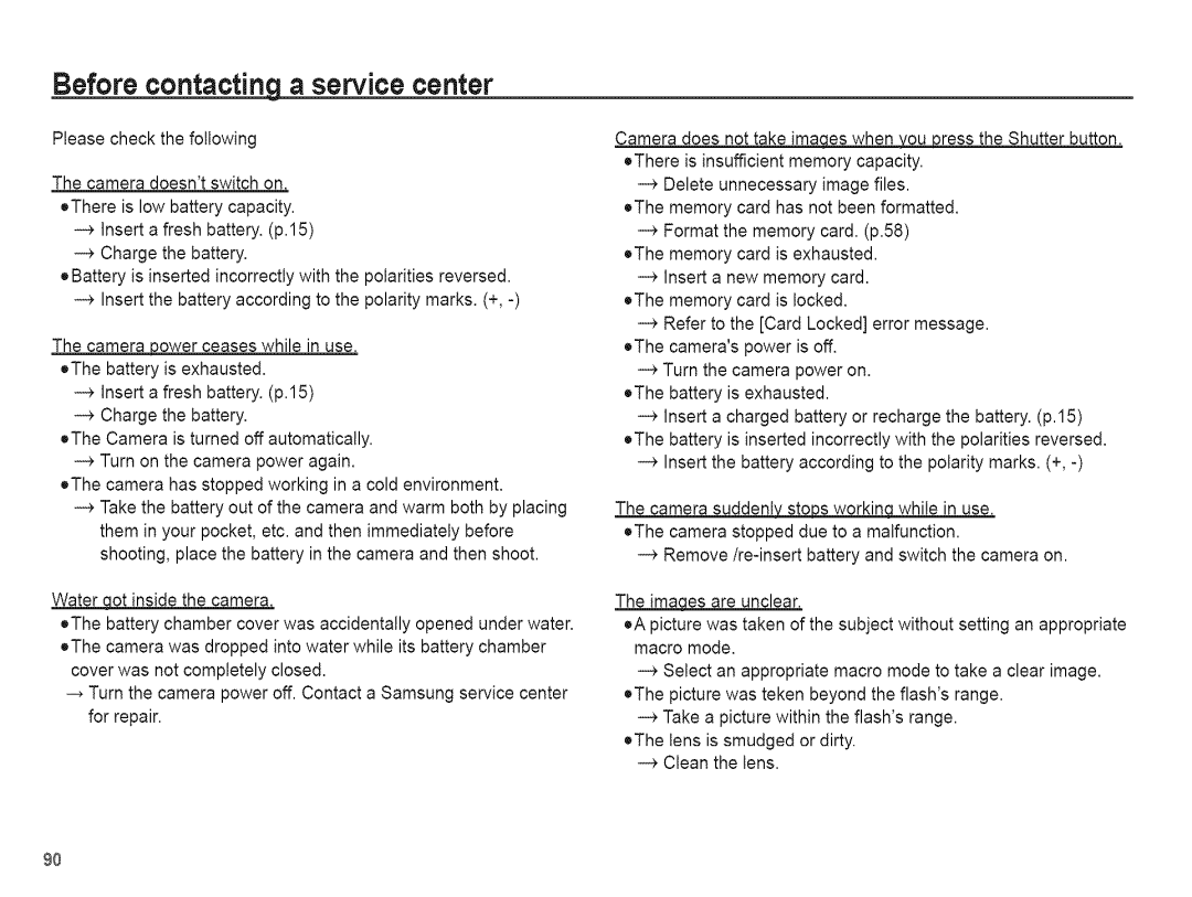 Samsung AQ 1O0 manual Before contactinq a service center 