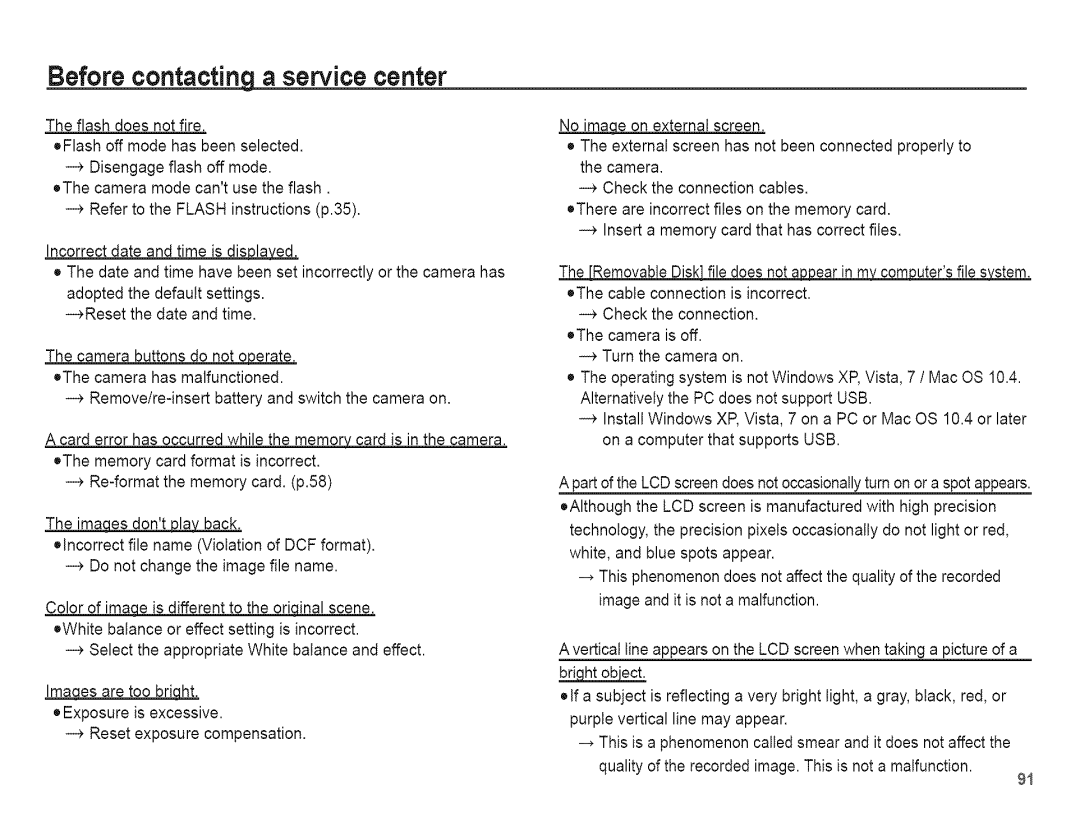 Samsung AQ 1O0 manual Before contactinq a service center 