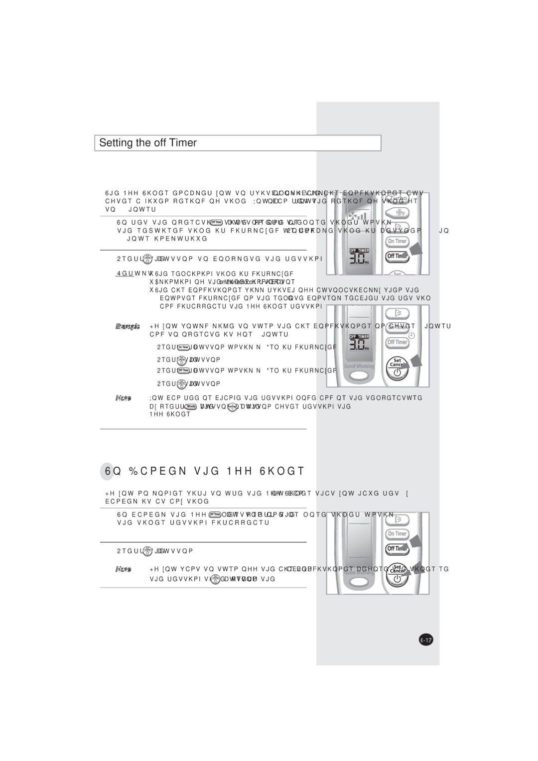 Samsung AQ07XANSEU, AQ07XAXSEU, AQ07XANSER, AQ07XAXSER manual Setting the off Timer, 2TGUUVJG DWVVQP 