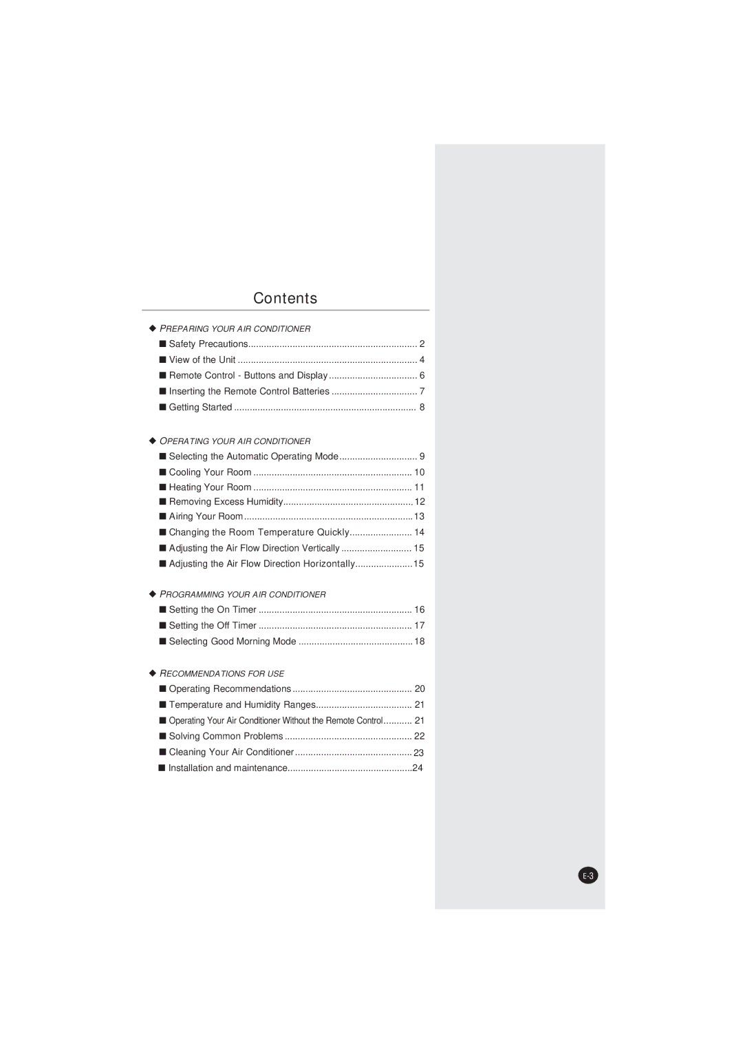 Samsung AQ07XAXSER, AQ07XAXSEU, AQ07XANSEU, AQ07XANSER manual Contents 