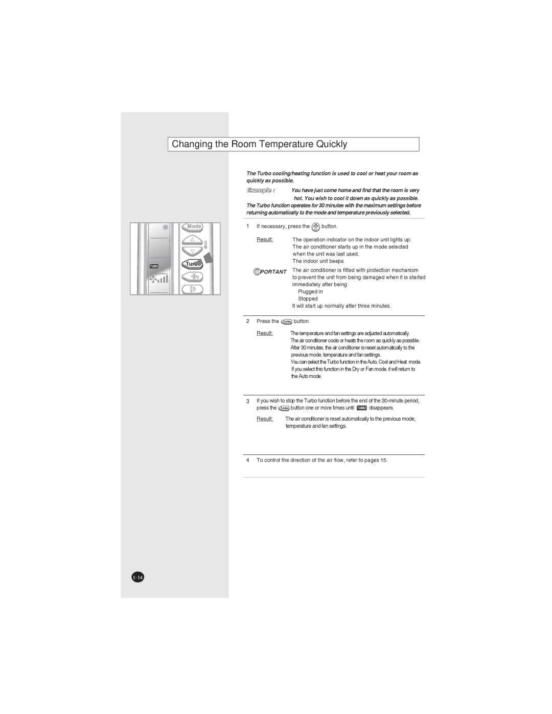 Samsung AQ09XLNSER, AQ07XLXSER manual Changing the Room Temperature Quickly, Previous mode, temperature and fan settings 