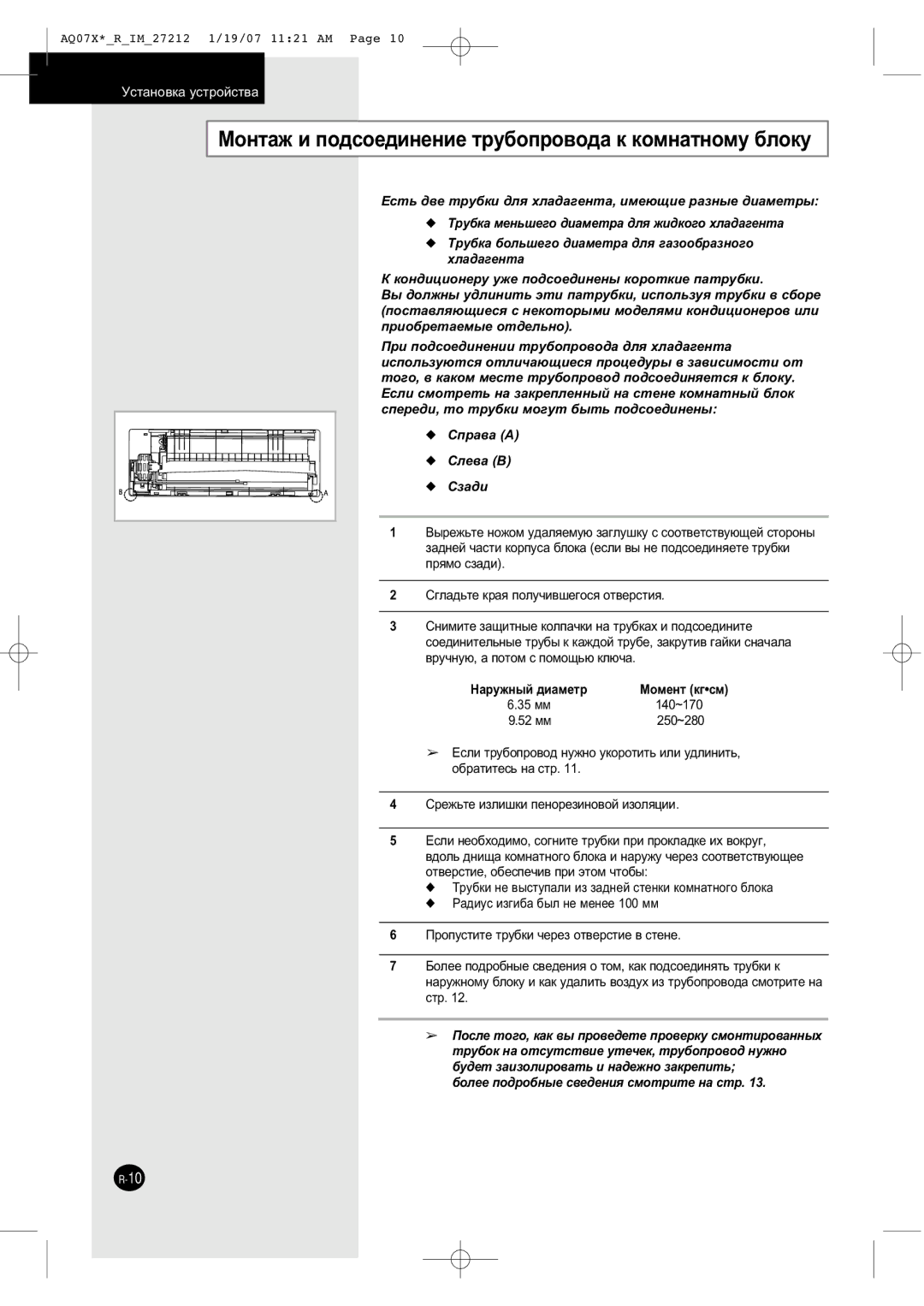 Samsung AQ09XLNSER manual Åóìú‡Ê Ë Ôó‰Òóâ‰Ëìâìëâ Úû·Óôó‚Ó‰‡ Í Íóïì‡Úìóïû ·Îóíû, ÂÊ¸ÚÂ ËÁÎË¯ÍË ÔÂÌÓÂÁËÌÓ‚ÓÈ ËÁÓÎﬂˆËË 