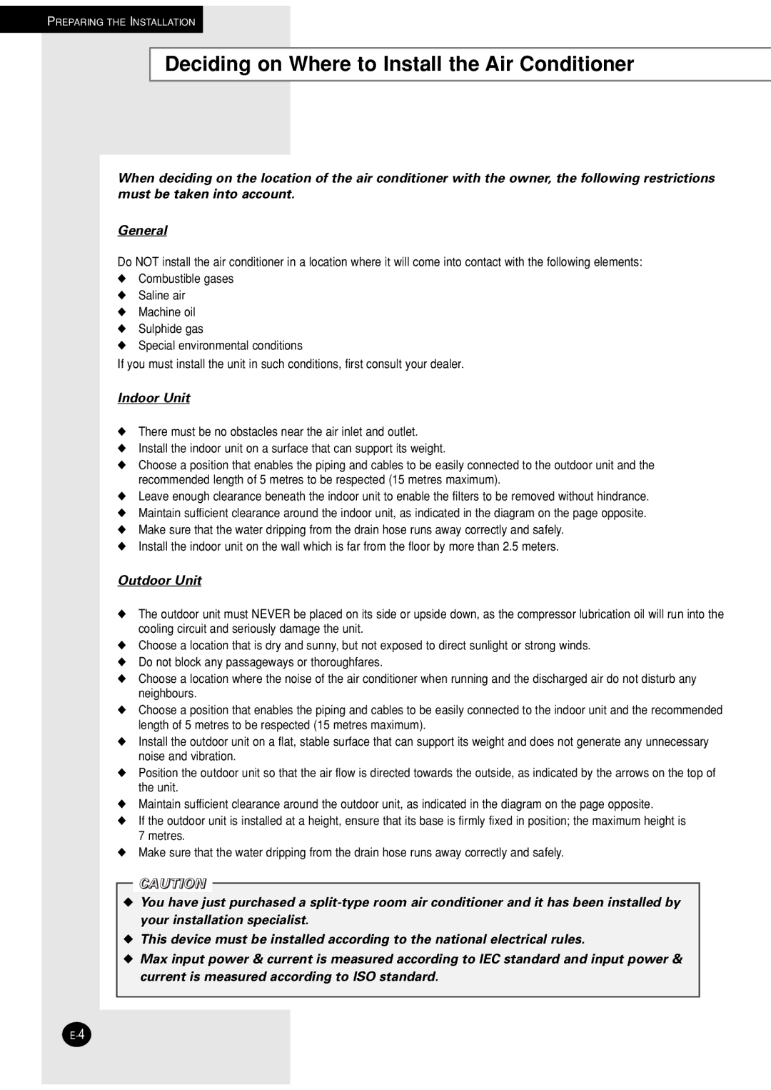 Samsung AQ07XLXSER, AQ07XLNSER, AQ09XLNSER, AQ09XLXSER manual Deciding on Where to Install the Air Conditioner 