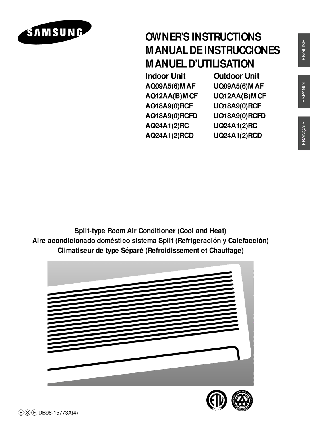 Samsung AQ09A5(6)MAF manuel dutilisation Manual DE Instrucciones Manuel D’UTILISATION 