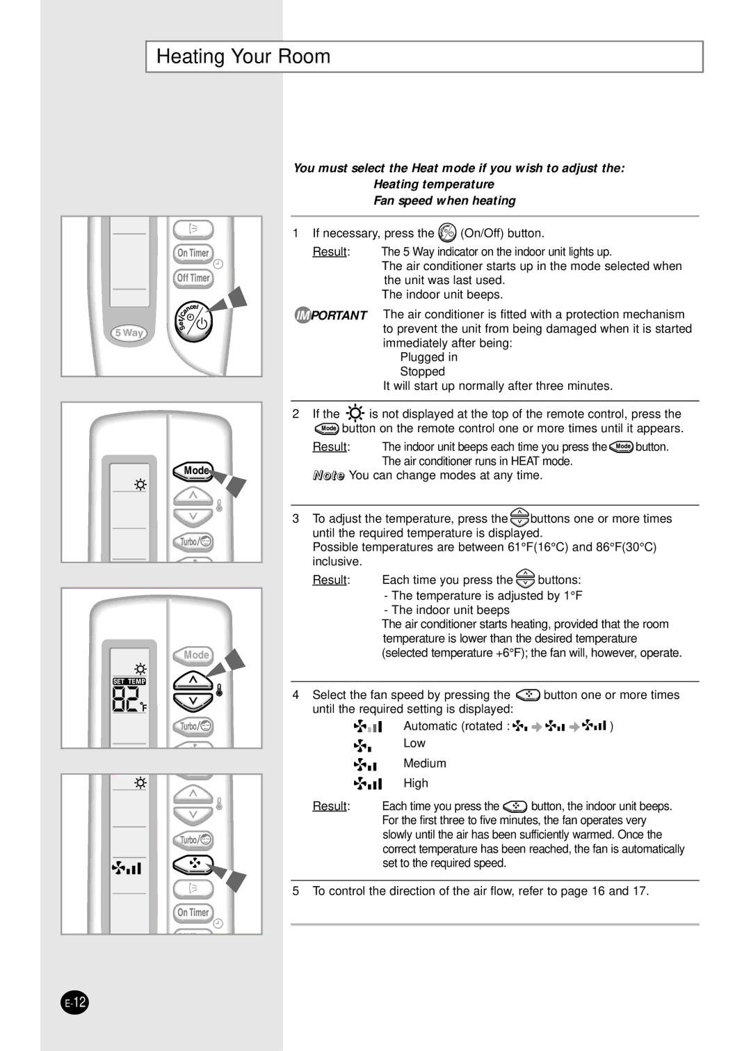 Samsung AQ09A5(6)MAF manuel dutilisation Heating Your Room 