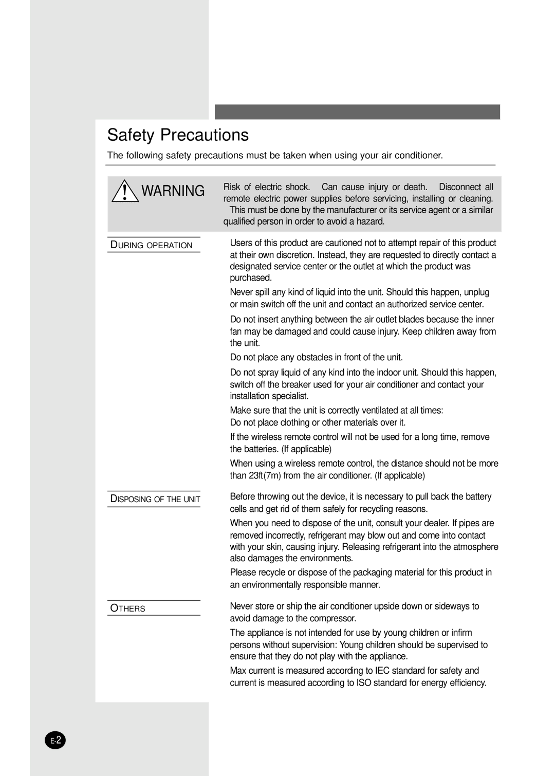 Samsung AQ09A5(6)MAF manuel dutilisation Safety Precautions 