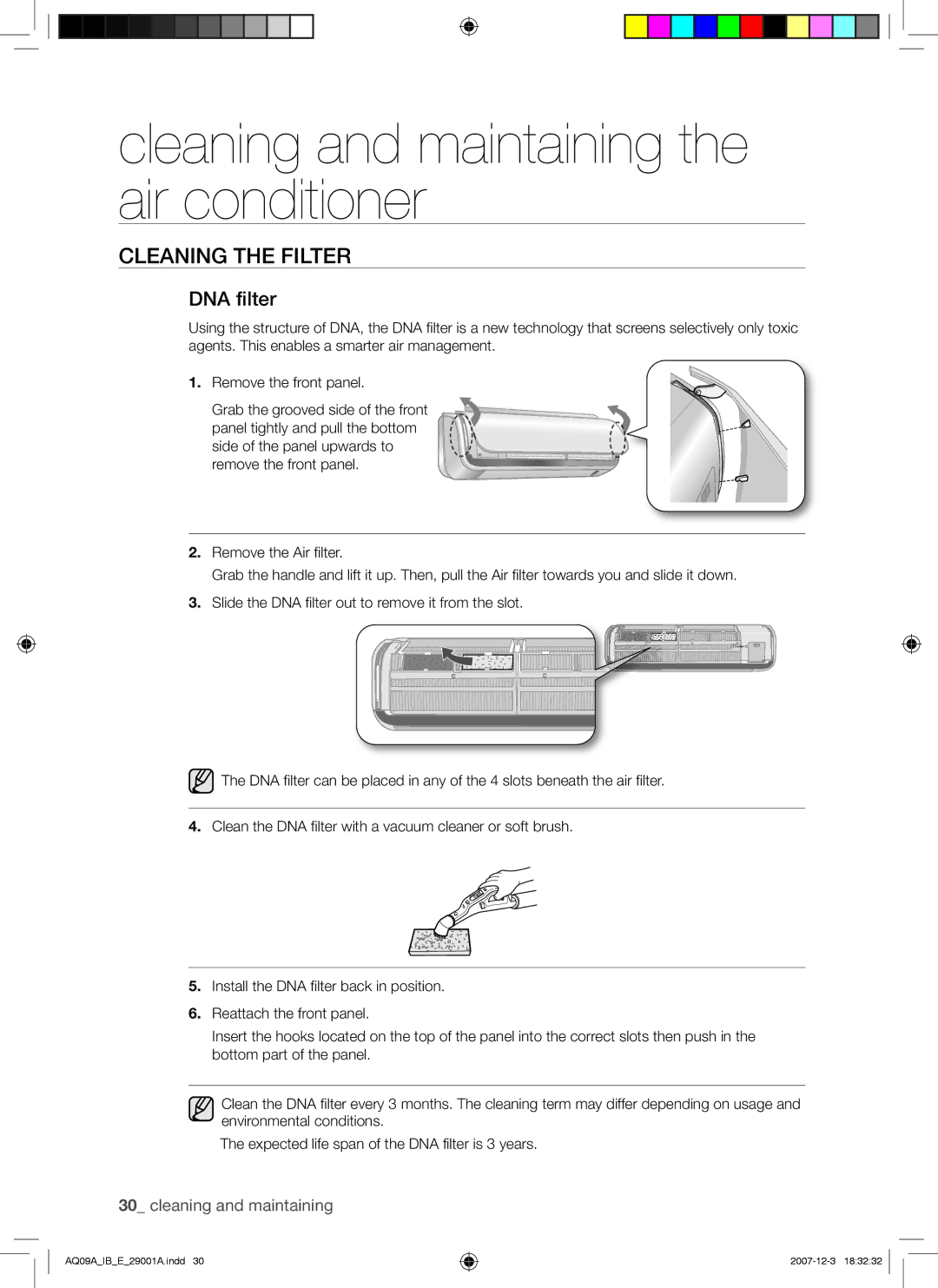 Samsung AQ09AWAXSER, AQ09AWANSER, AQ09AWAAFR, AQ12AWAXSER, AQ12AWAAFR, AQ12AWANSER, AQ12ASAXSER, AQ24AWANSER manual DNA filter 