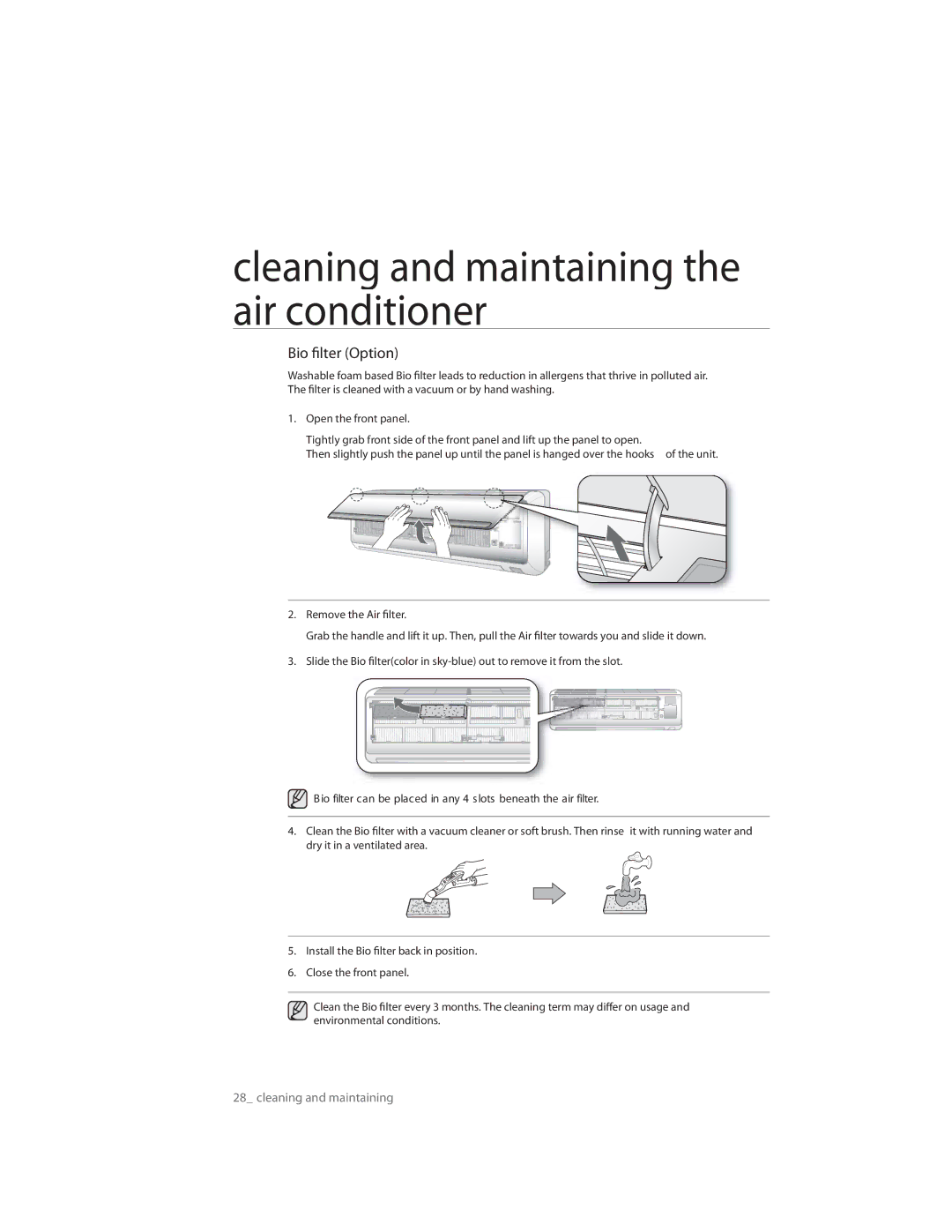 Samsung AQ09CLXSER, AQ12ULXSER, AQ07CMXSER, AQ07RMXSER, AQ12ULNSER, AQ09RLNSER, AQ09RLXSER, AQ07CMNSER manual Bio filter Option 