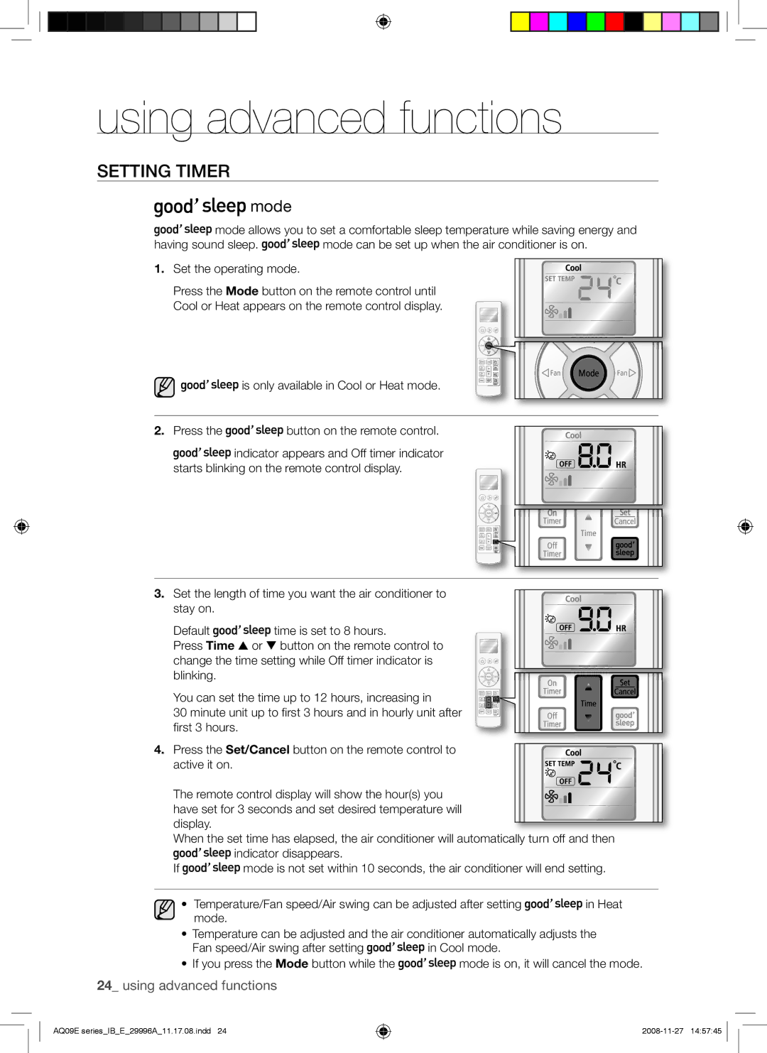 Samsung AQ12EWAN, AQ09EWAN, AQ09EWAX, AQ12EWAX manual Mode 