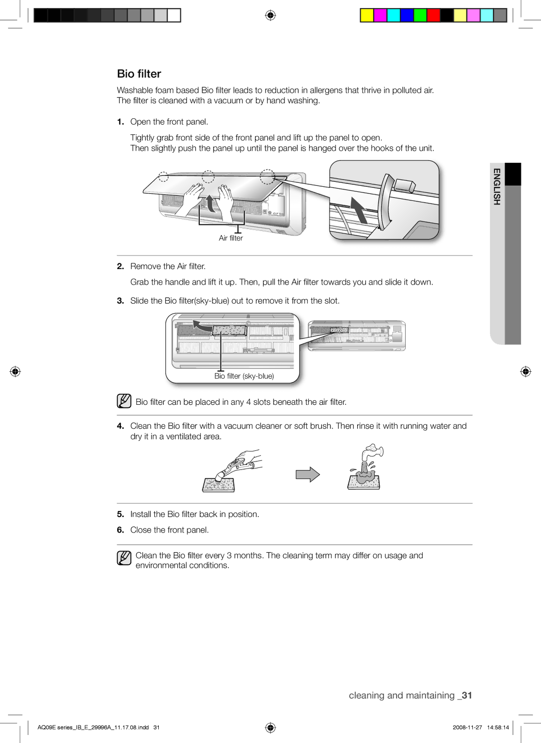 Samsung AQ12EWAX, AQ09EWAN, AQ09EWAX, AQ12EWAN manual Bio filter 