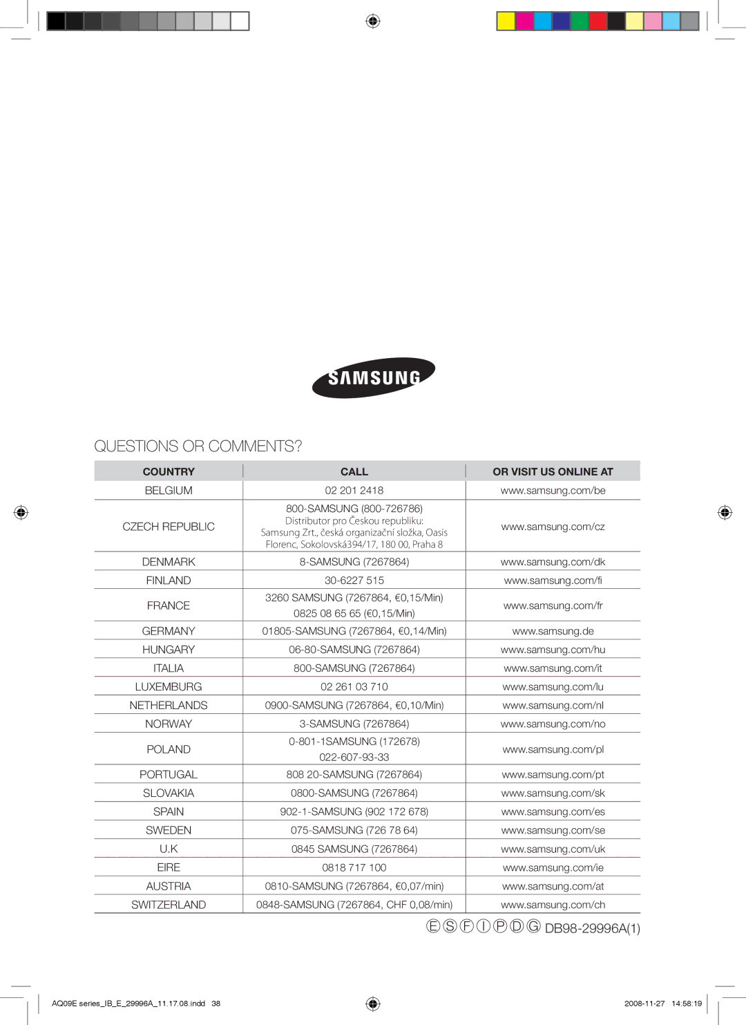 Samsung AQ09EWAX, AQ09EWAN, AQ12EWAX, AQ12EWAN manual Questions or COMMENTS? 