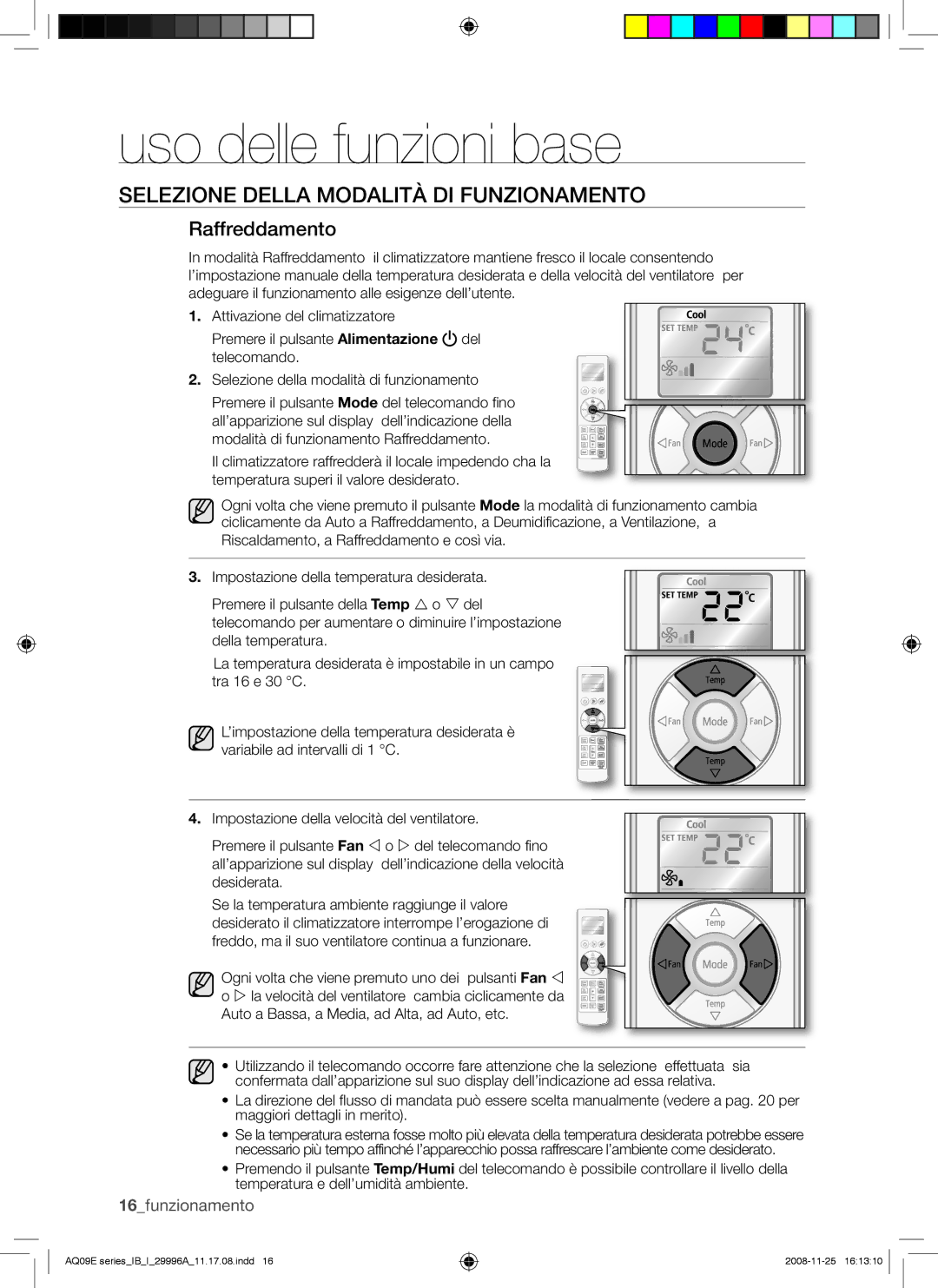 Samsung AQ09EWAX, AQ09EWAN manual Raffreddamento 