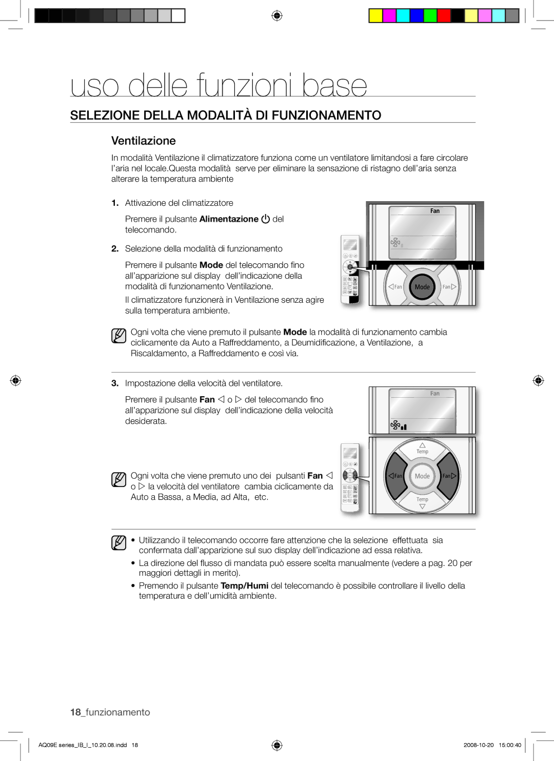 Samsung AQ09EWAX, AQ09EWAN manual Ventilazione 