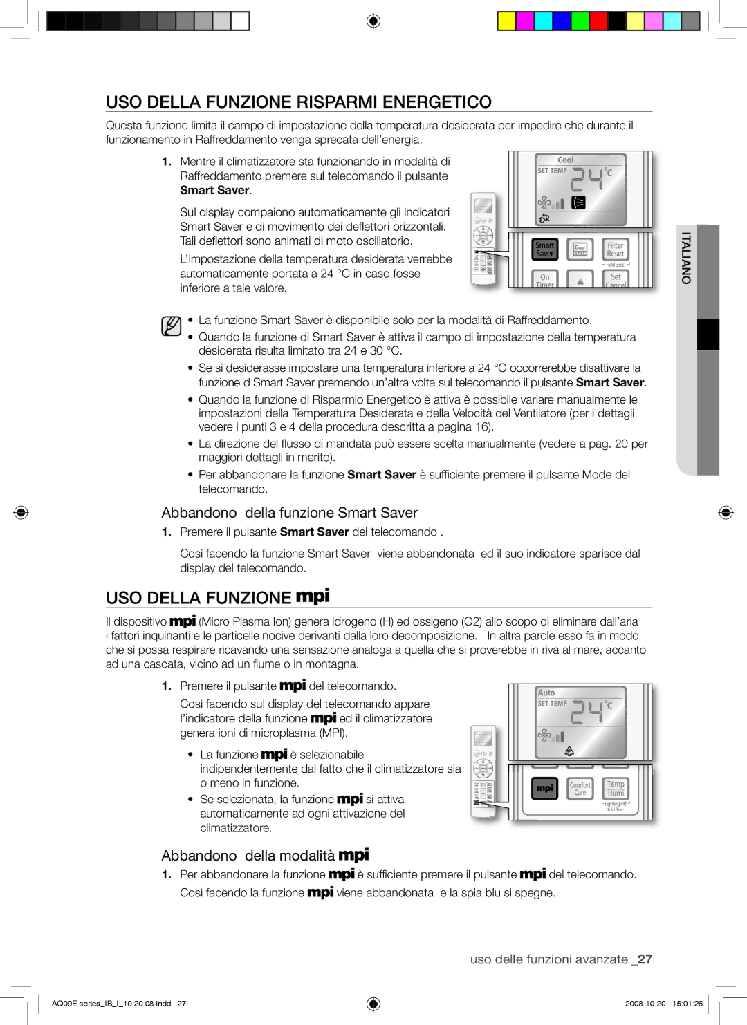 Samsung AQ09EWAN, AQ09EWAX manual USO Della Funzione Risparmi Energetico 