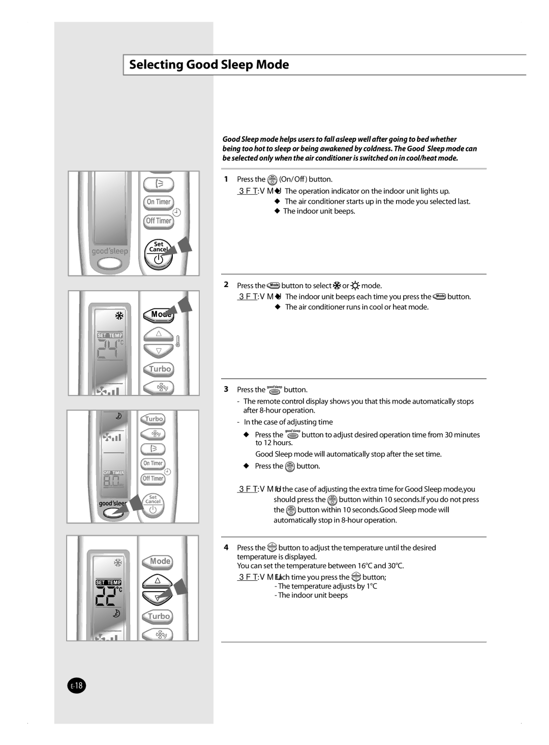 Samsung AQ09FBX, AQ09FBN, AQ18FANEUR, AQ09FAXEUR, AQ09FANEUR, AQ09FAXSEU, AQ18FANSEU manual Selecting Good Sleep Mode 