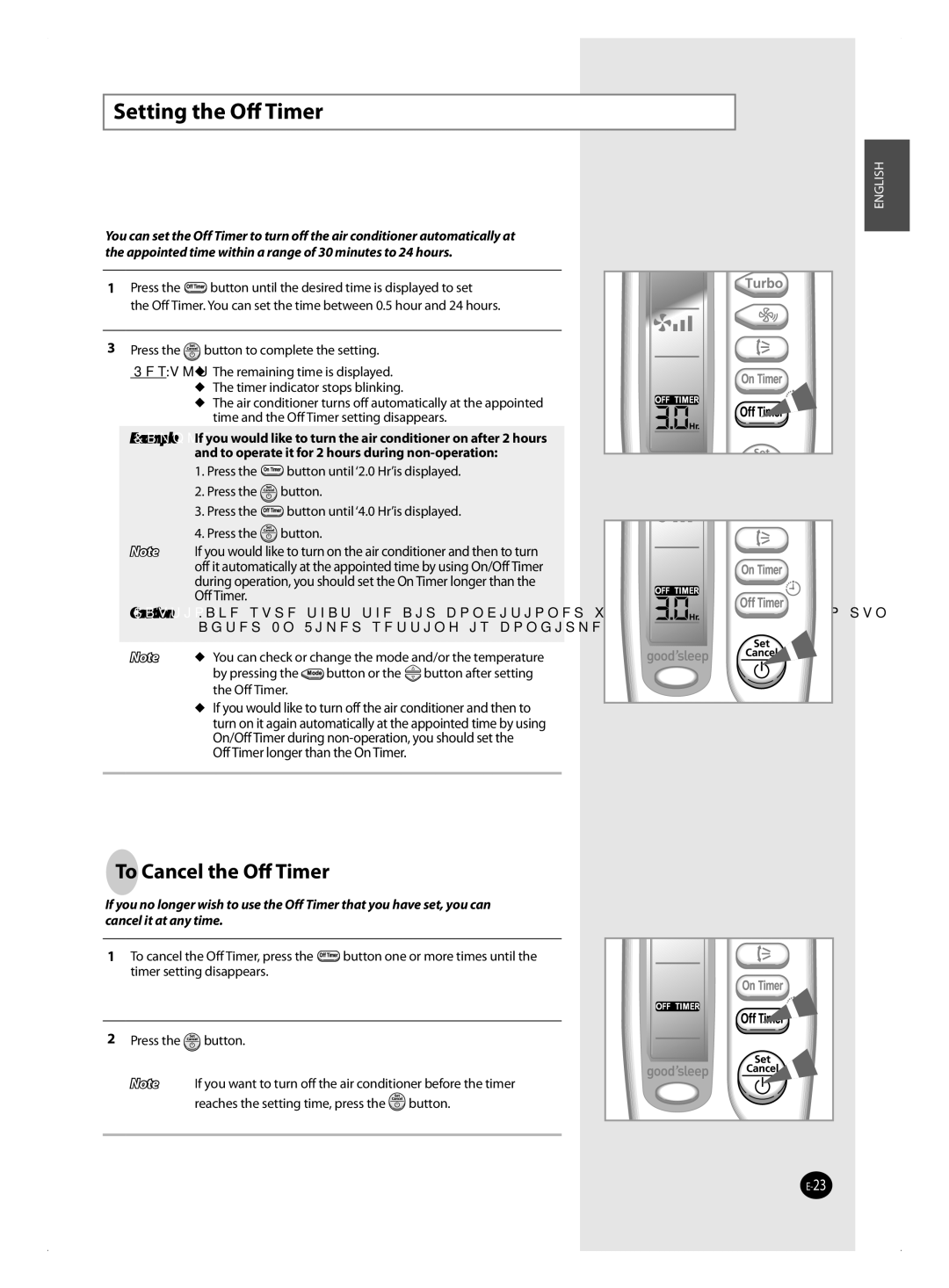 Samsung AQ09FAXSEU, AQ09FAN, AQ09FBX, AQ09FBN, AQ18FANEUR, AQ09FAXEUR manual Setting the Oﬀ Timer, To Cancel the Oﬀ Timer 